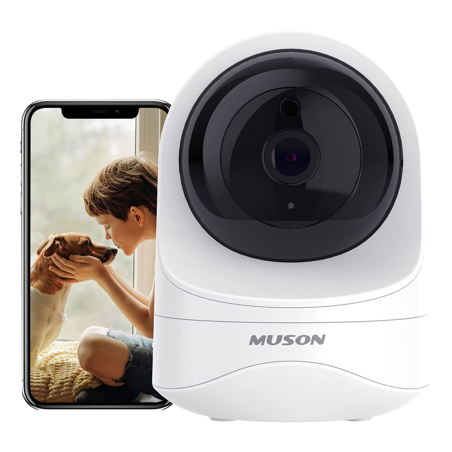 Muson 1080P HD WiFi Home Security Camera - Indoor Wireless Baby/Pet/Nanny Monitor with Motion Detection, Night Vision & Two-Way Audio | Alexa & Smartphone Compatible | White | Ideal for Home, Nursery & Pet Monitoring