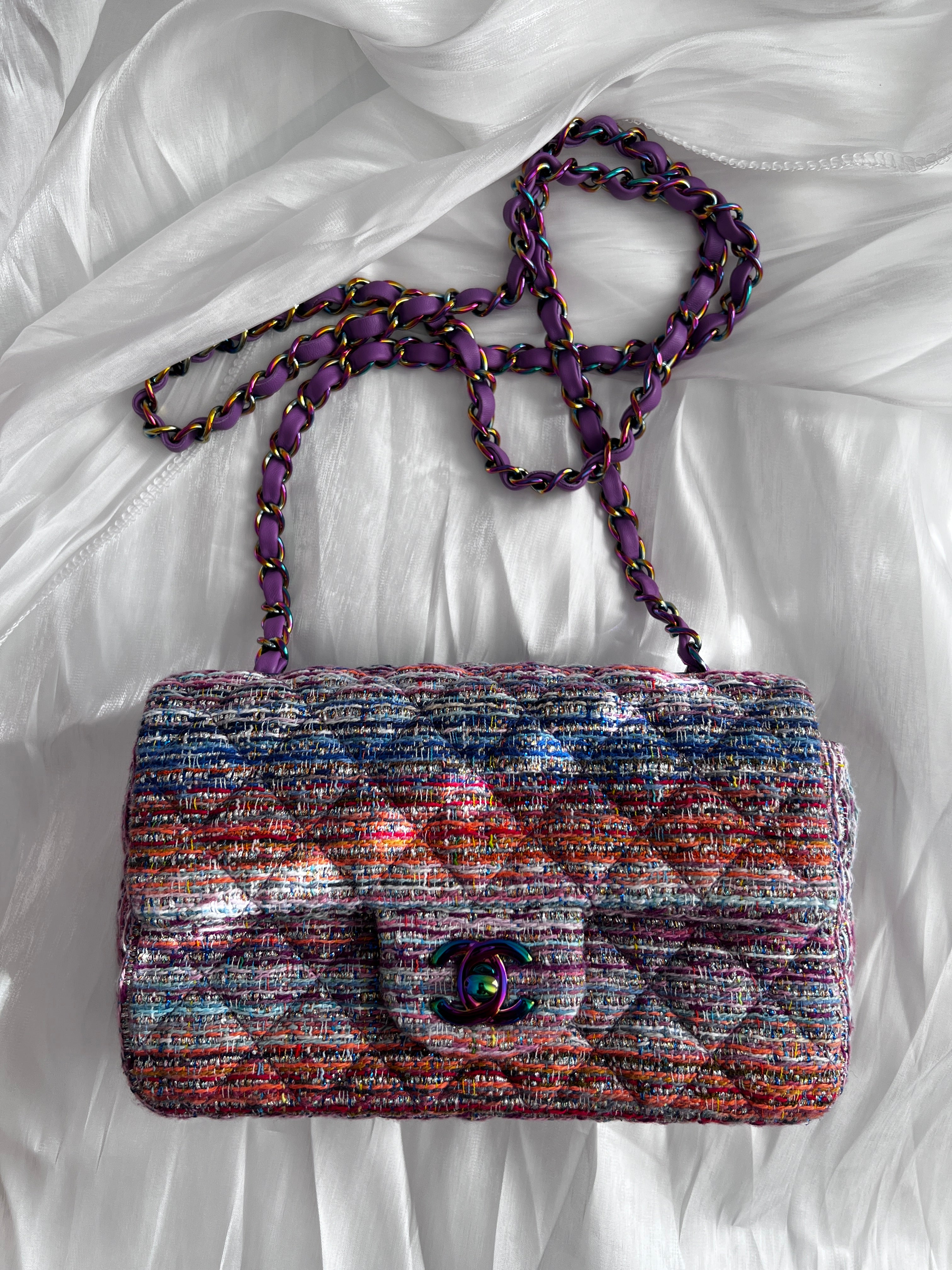 Chanel Rainbow Tweed Iridescent Mini Rectangle Flap Bag - Luxury Designer Handbag for Women, Perfect for Parties, Weddings & Special Occasions