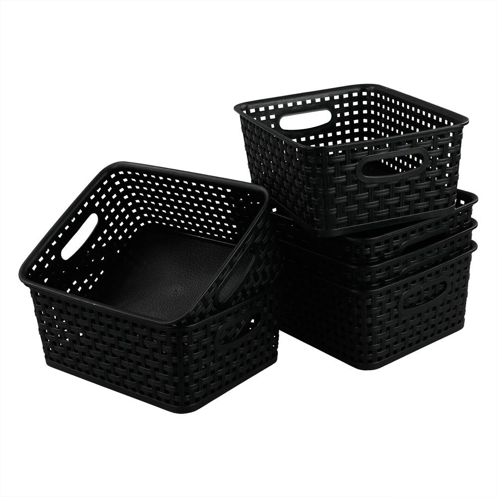 6-Pack Black Woven Storage Baskets - Home & Office Organizers