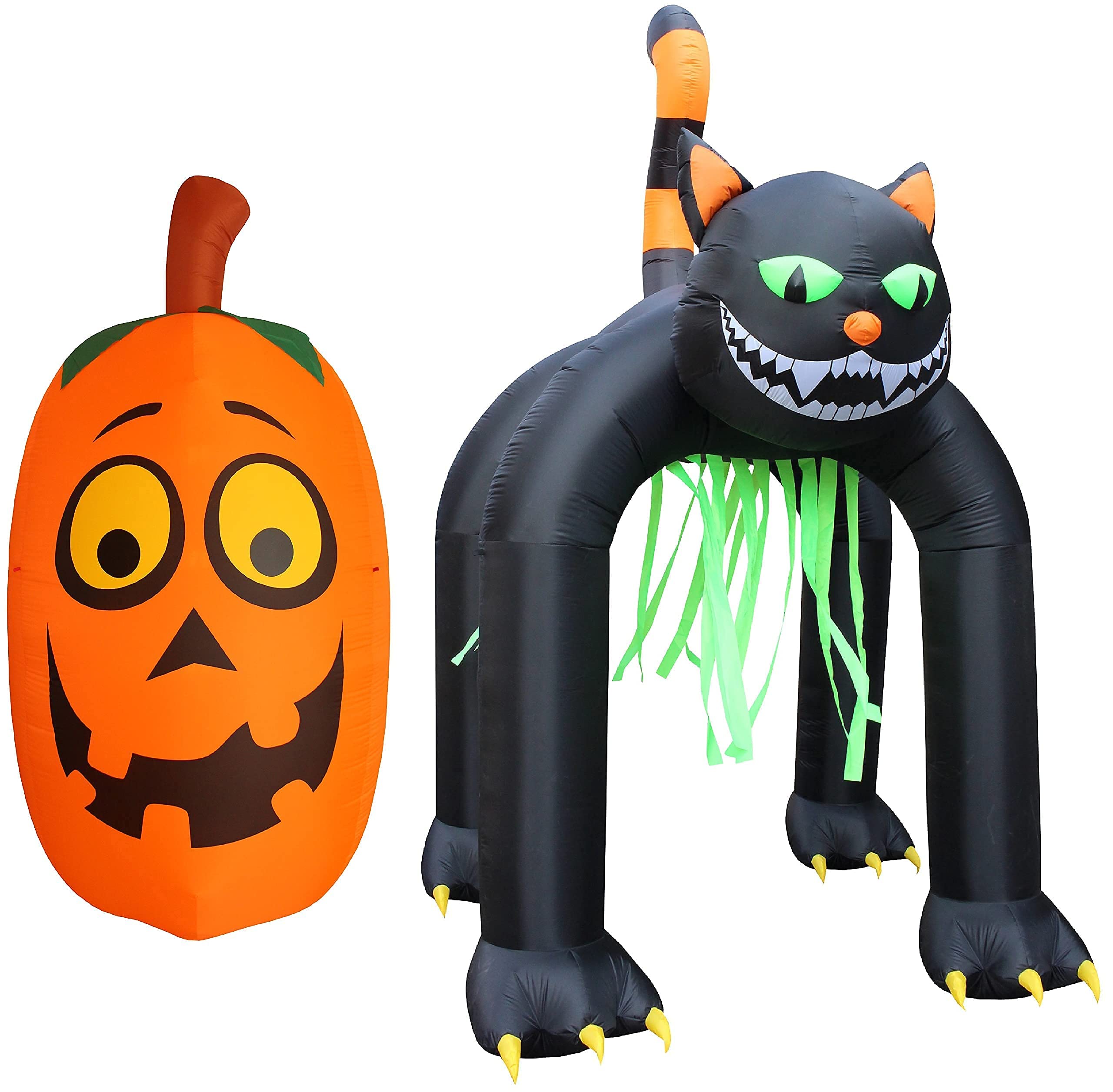 10ft & 13ft Halloween Inflatable Decorations Bundle - Giant Pumpkin & Black Cat Arch with Lights for Outdoor/Indoor Party Decor | Spooky Yard Decorations, Haunted House Props, Trick-or-Treat Display