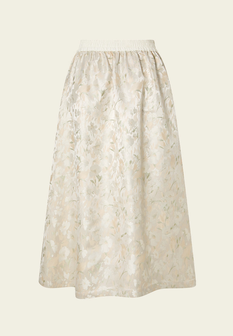 Floral Jacquard Maxi Skirt with High Slit - Elegant Long Flowy Dress for Women - Perfect for Weddings, Parties & Summer Outfits