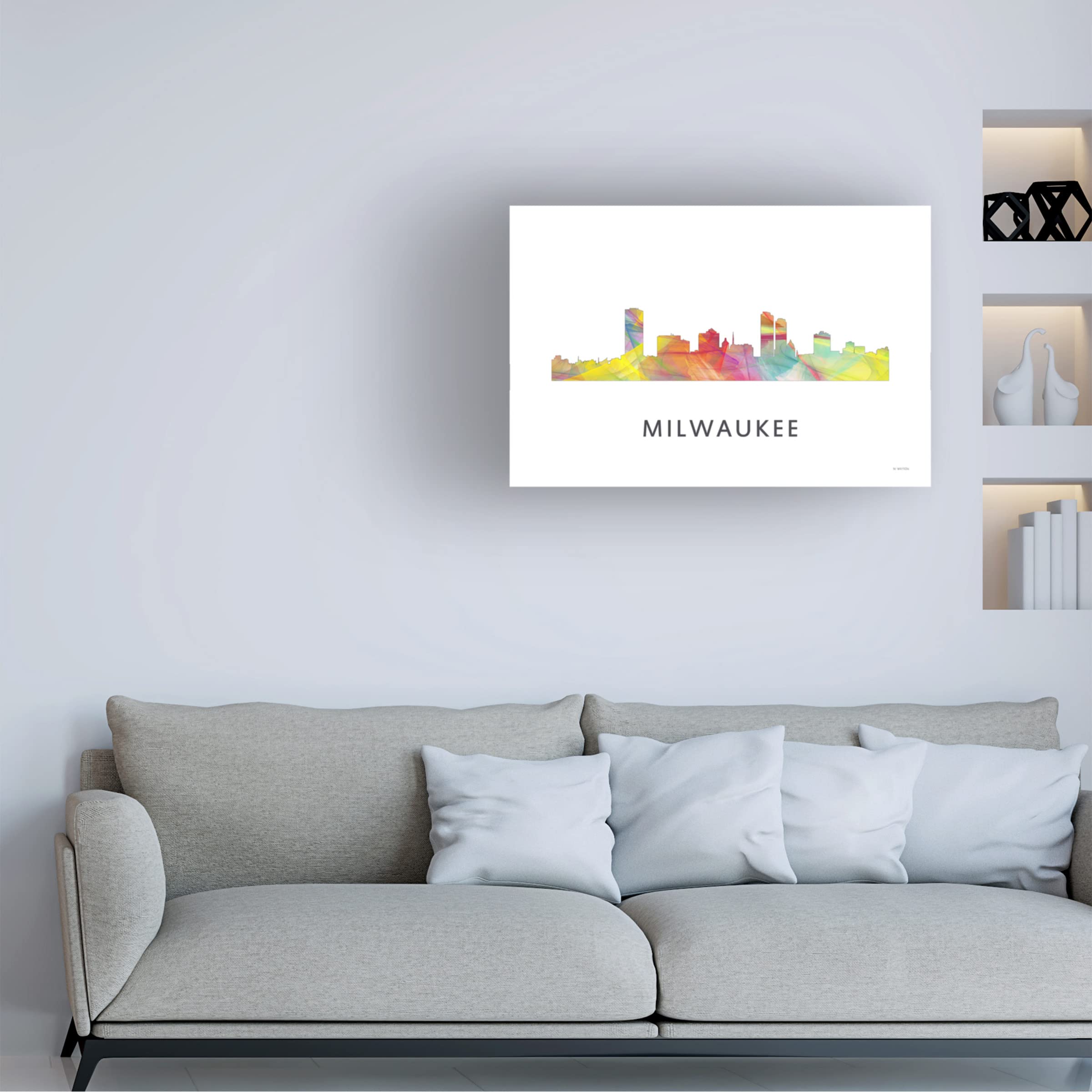 Trademark Fine Art 'Milwaukee Wisconsin Skyline' Canvas Print by Marlene Watson - 30x47 Inches - Modern Cityscape Wall Decor for Living Room, Office & Home