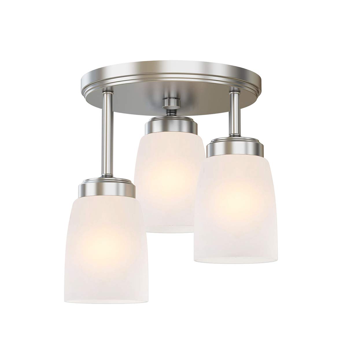 GZBtech 3-Light Semi Flush Mount Ceiling Fixture, Modern Brushed Nickel Hallway & Kitchen Lighting with Opal Glass Shades - Perfect for Entryway, Closet, Dining Room, Laundry & Bedroom | Dimmable LED Compatible for Cozy Ambiance