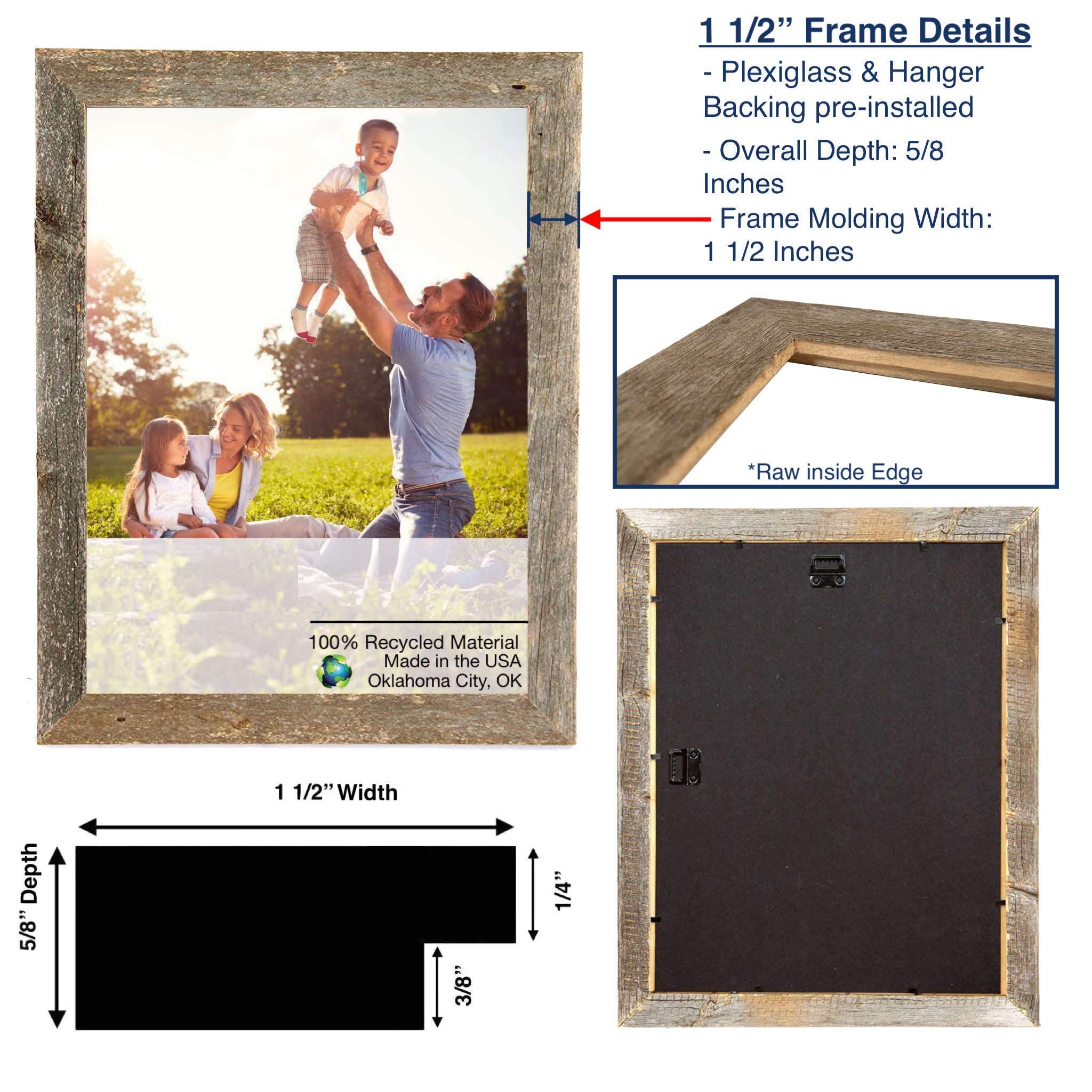 HomeRoots 12x18 Rustic Blue Picture Frame - Handmade Wooden Photo Frame for Wall Decor, Living Room, Bedroom & Office Display
