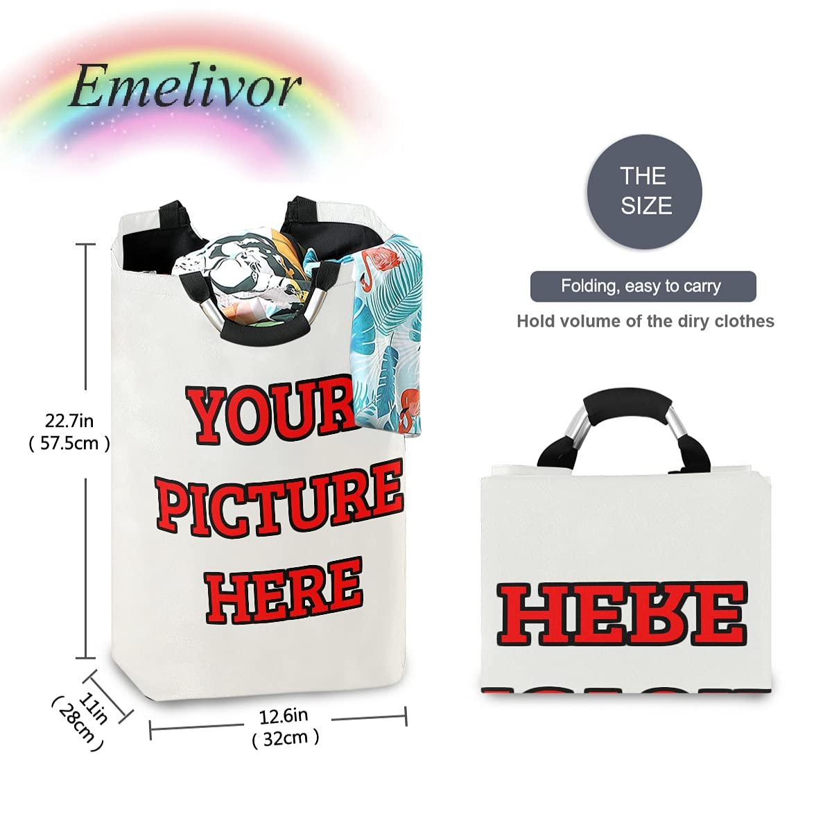 **Personalized Collapsible Laundry Hamper with Handles - Custom Photo Laundry Basket, Foldable & Waterproof for Laundry Room, Boys Dorm, Home Decor - Perfect for Gifts, College Dorm, and Small Spaces**