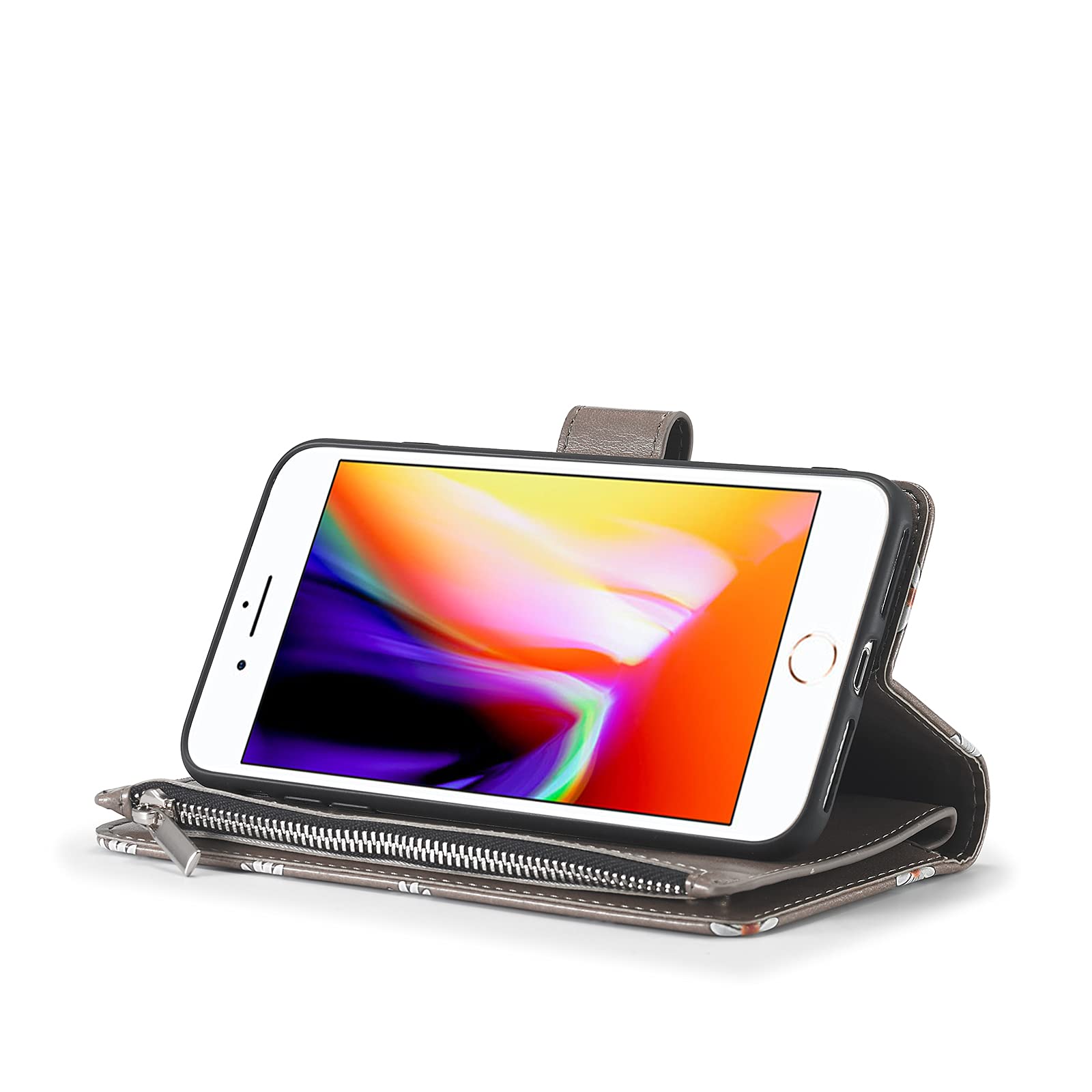 Premium PU Leather Magnetic Wallet Case for iPhone SE 2022/SE3/iPhone 7/iPhone 8/iPhone SE 2020 - Daisy Grey with Card Slots & Kickstand | Slim Protective Flip Cover for Everyday Use, Travel & Business
