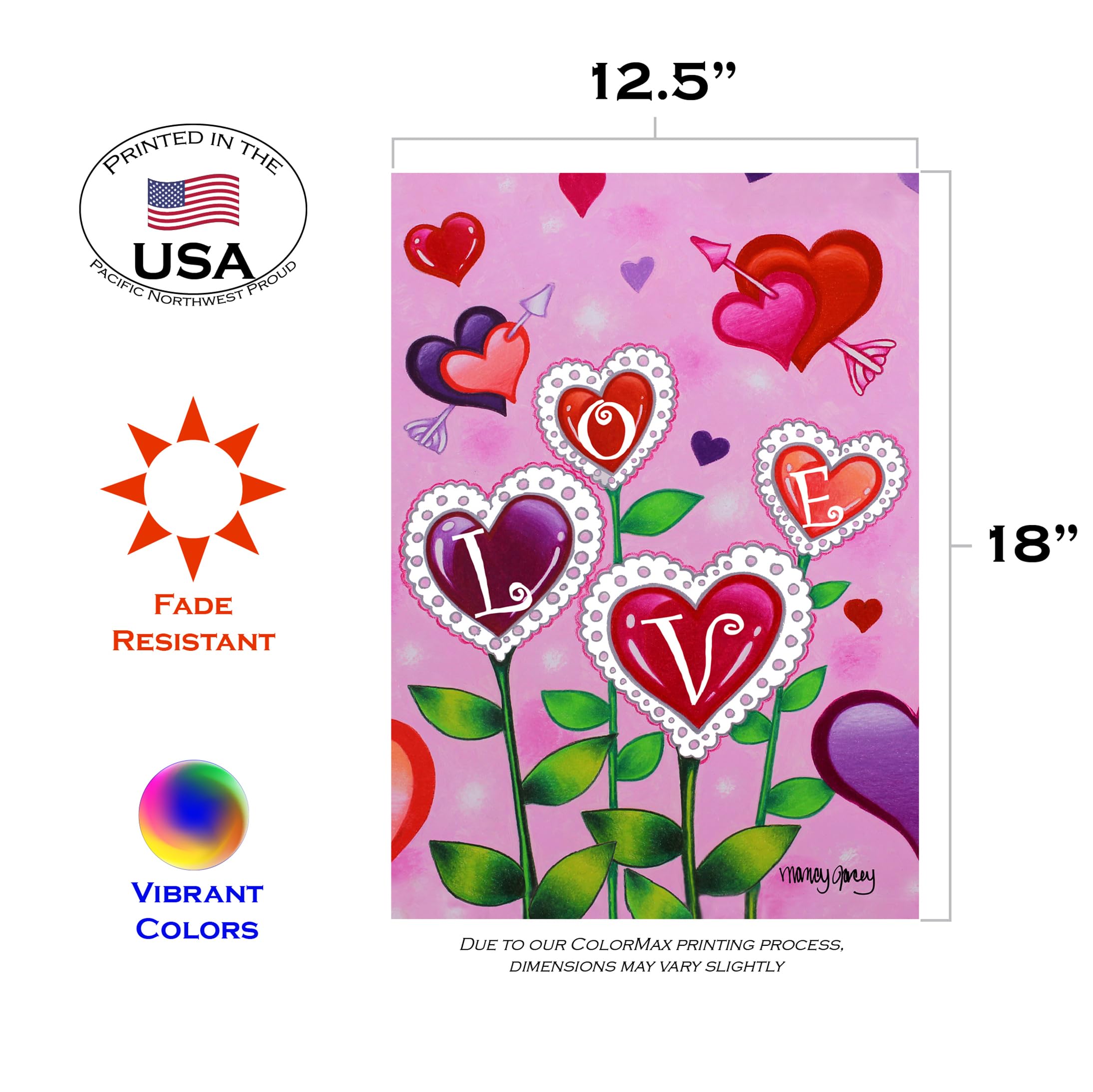 Toland Home Garden 12x18 Inch Double Sided Valentine's Day Garden Flag - Outdoor Yard Decoration for House, Porch & Lawn - Romantic Love Theme for Valentine's Day Celebrations