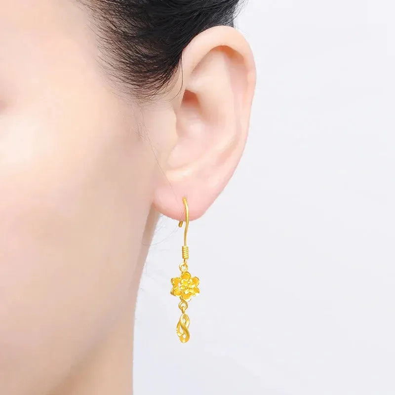 24K Pure Gold Earrings AU 999 Solid Gold Hollow Ball Tassel Earrings - Trendy Fine Jewelry for Women, Gift for Her, Valentine's Day, Anniversary & Special Occasions