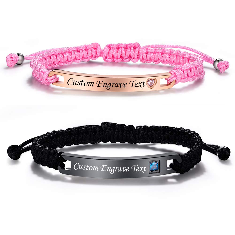 Custom Engraved Couple Bracelets - Handmade Rope Braided Bangle Cuff with Personalized Names for Him & Her | Romantic Gift for Anniversaries, Valentine's Day & Couple Matching Jewelry