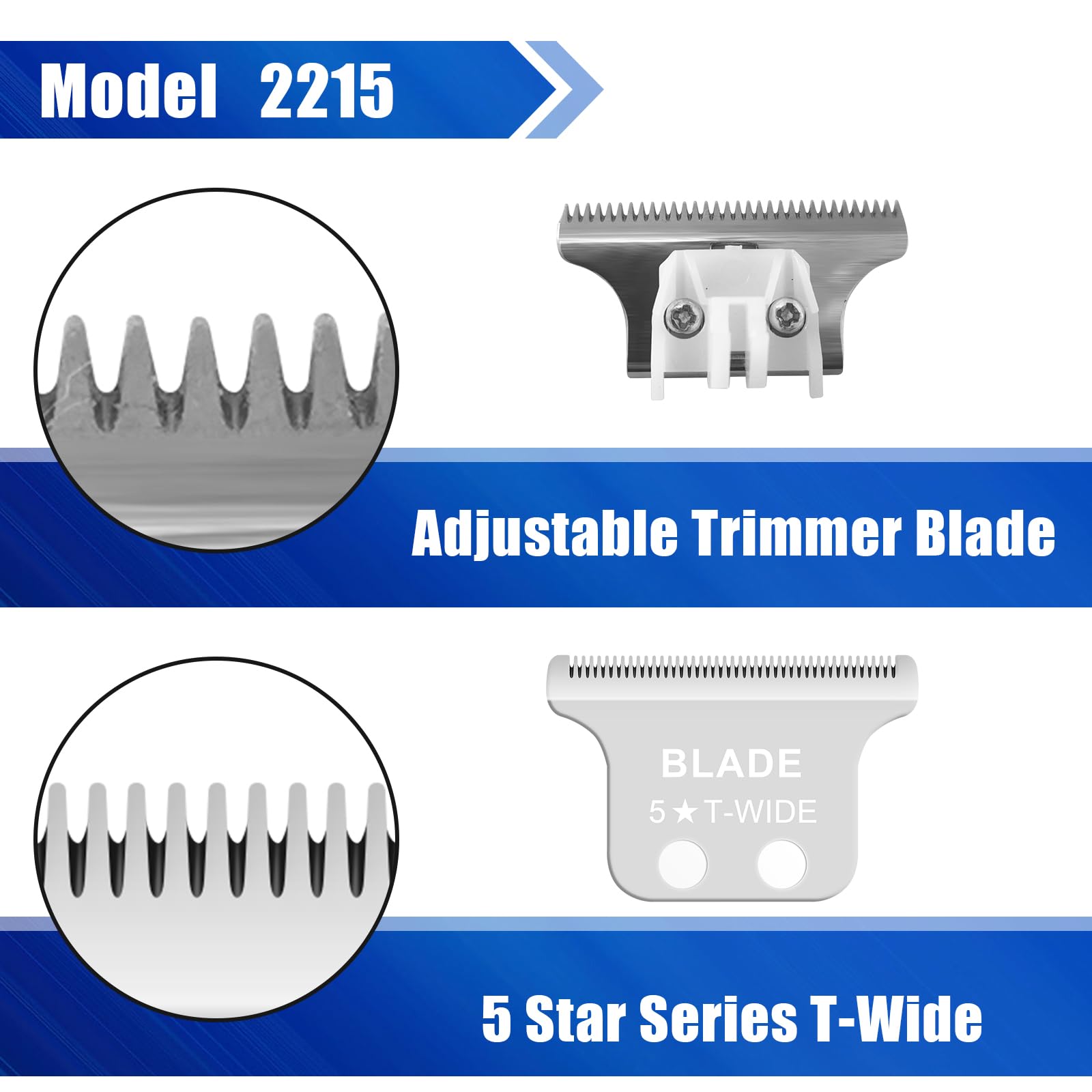 Audoc 2215 T Wide Adjustable Trimmer Blades Replacement for Whal 5 Star Series Detailer (8081) & Cordless Detailer LI (8171) Hair Clippers - Model 2215 - Perfect for Professional Barbers & Home Haircuts