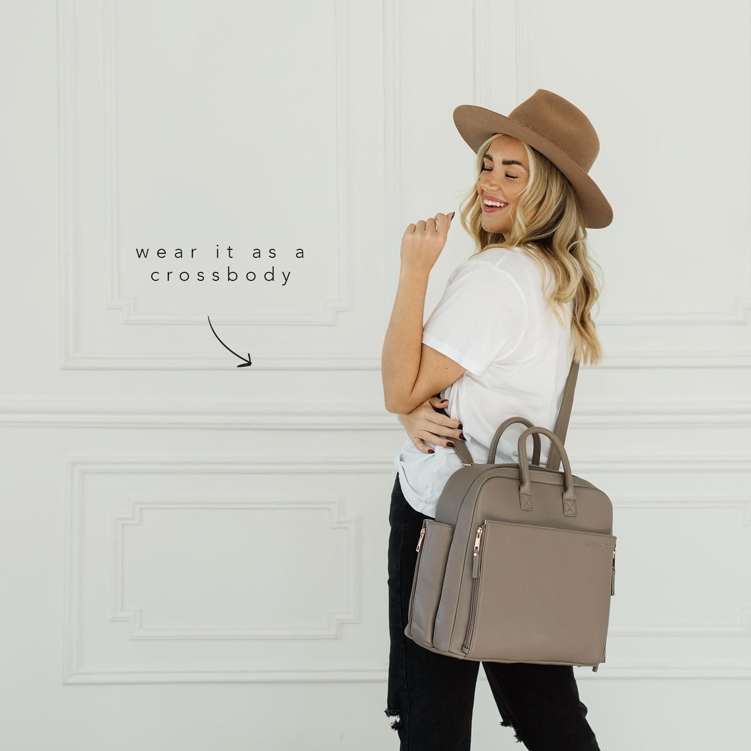 Ayla & Co Full-Size Diaper Backpack for Baby Girls & Boys - Convertible Crossbody Tote with Insulated Pockets, Changing Pad & Pouch | Perfect for Travel, Daycare & On-the-Go Parents (Caffe)