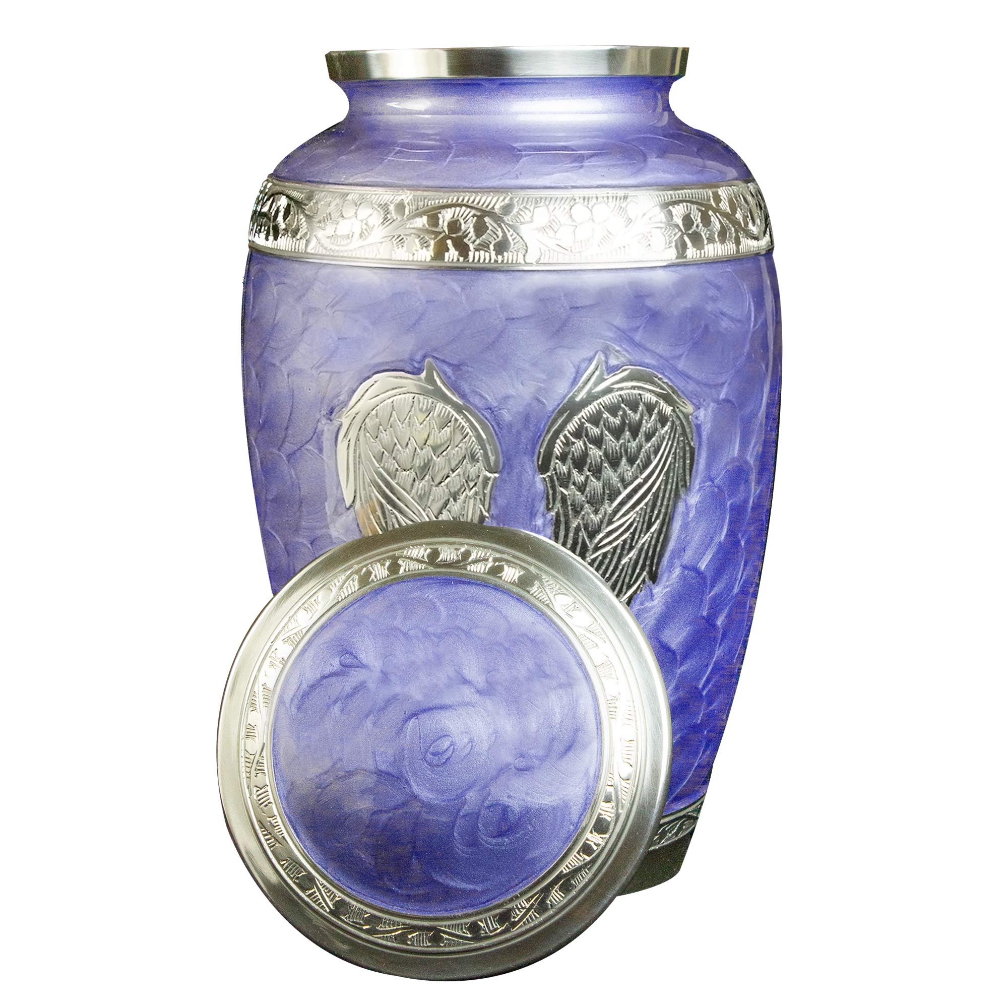 Personalized Engraved Angel Wings Funeral Urn for Ashes - Extra Large Cremation Urn with Velvet Bag (Lilac) | Memorial Keepsake for Loved Ones | Perfect for Home Display, Funeral Services & Memorial Ceremonies