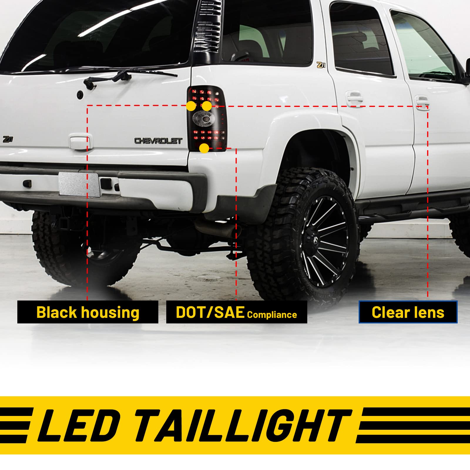LED Tail Lights Assembly for Chevrolet Suburban & Tahoe 2000-2006 | Replacement Tail Lamps for Chevy Pickup | Black Housing Taillights Pair (Driver & Passenger Side, Clear Lens) | Enhanced Visibility & Safety for Night Driving & Off-Road Adventures