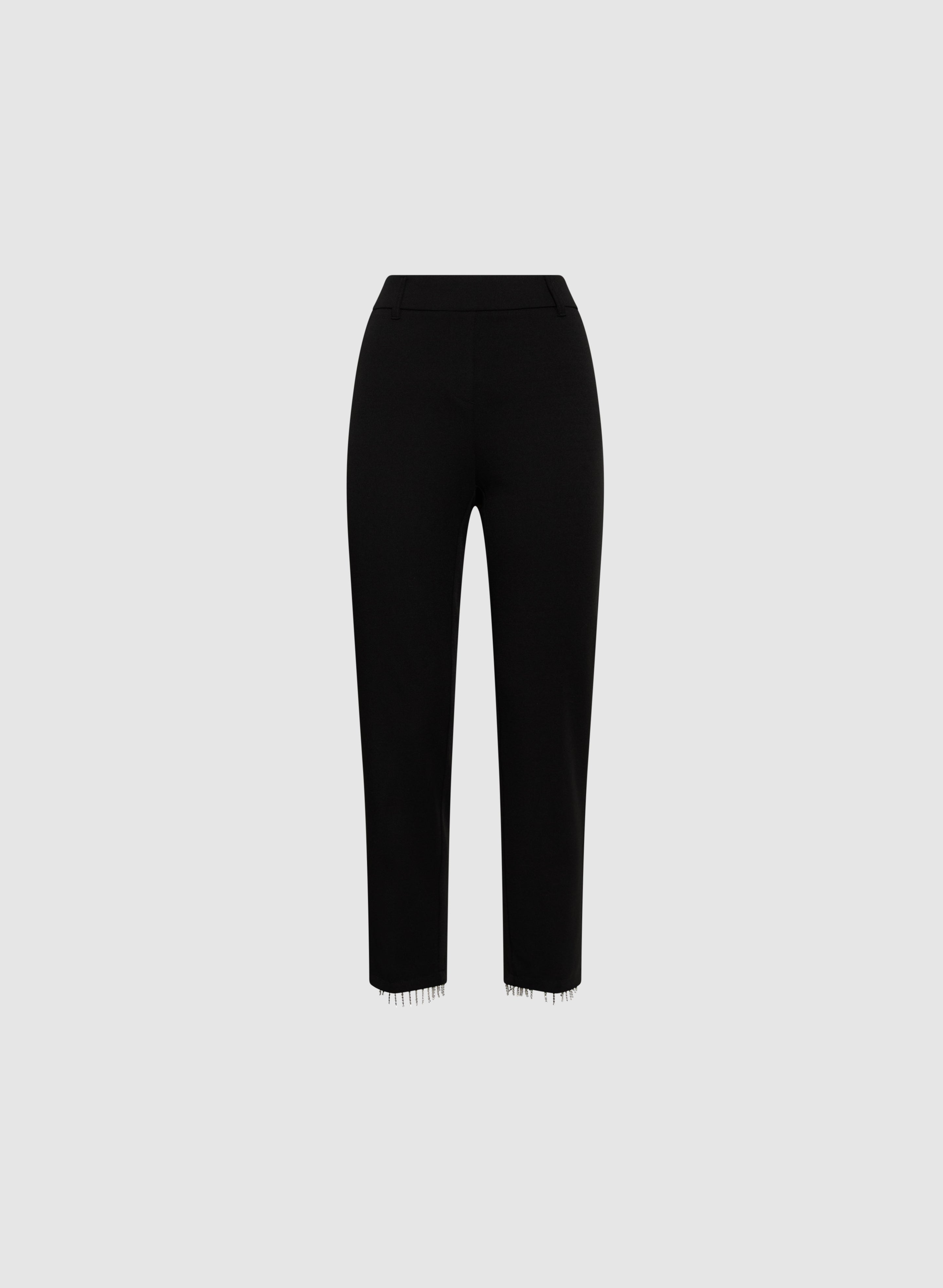 Emma Crystal Fringe Slim Leg Pants for Women - Elegant High Waisted Stretch Trousers for Party, Club & Evening Wear