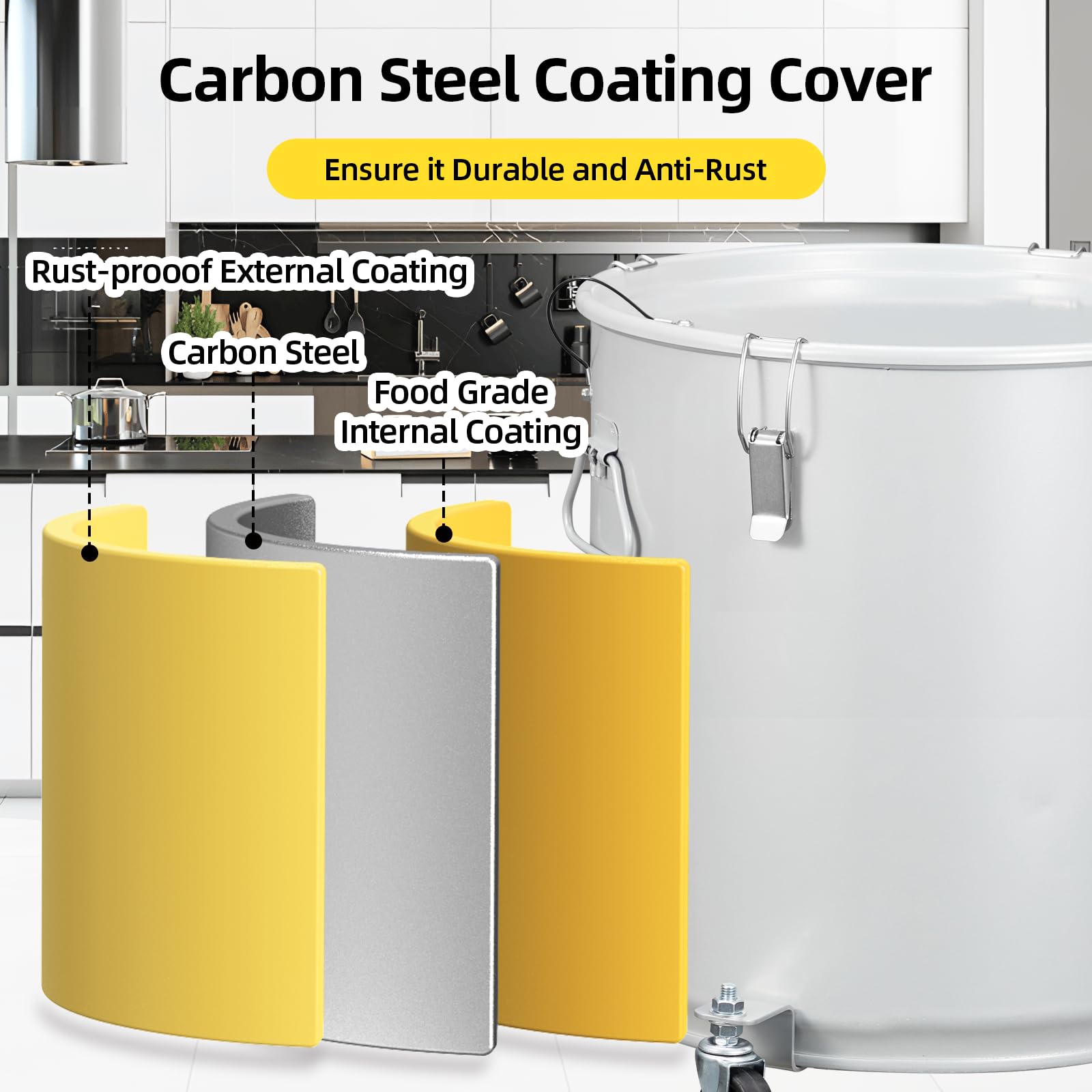 16 Gallon Fryer Grease Bucket - Coated Carbon Steel Oil Filter Pot with Caster Wheels, Lid Lock & Nylon Filter Bag - Commercial Kitchen Oil Disposal & Transport Container for Restaurants, Food Trucks & Catering Services