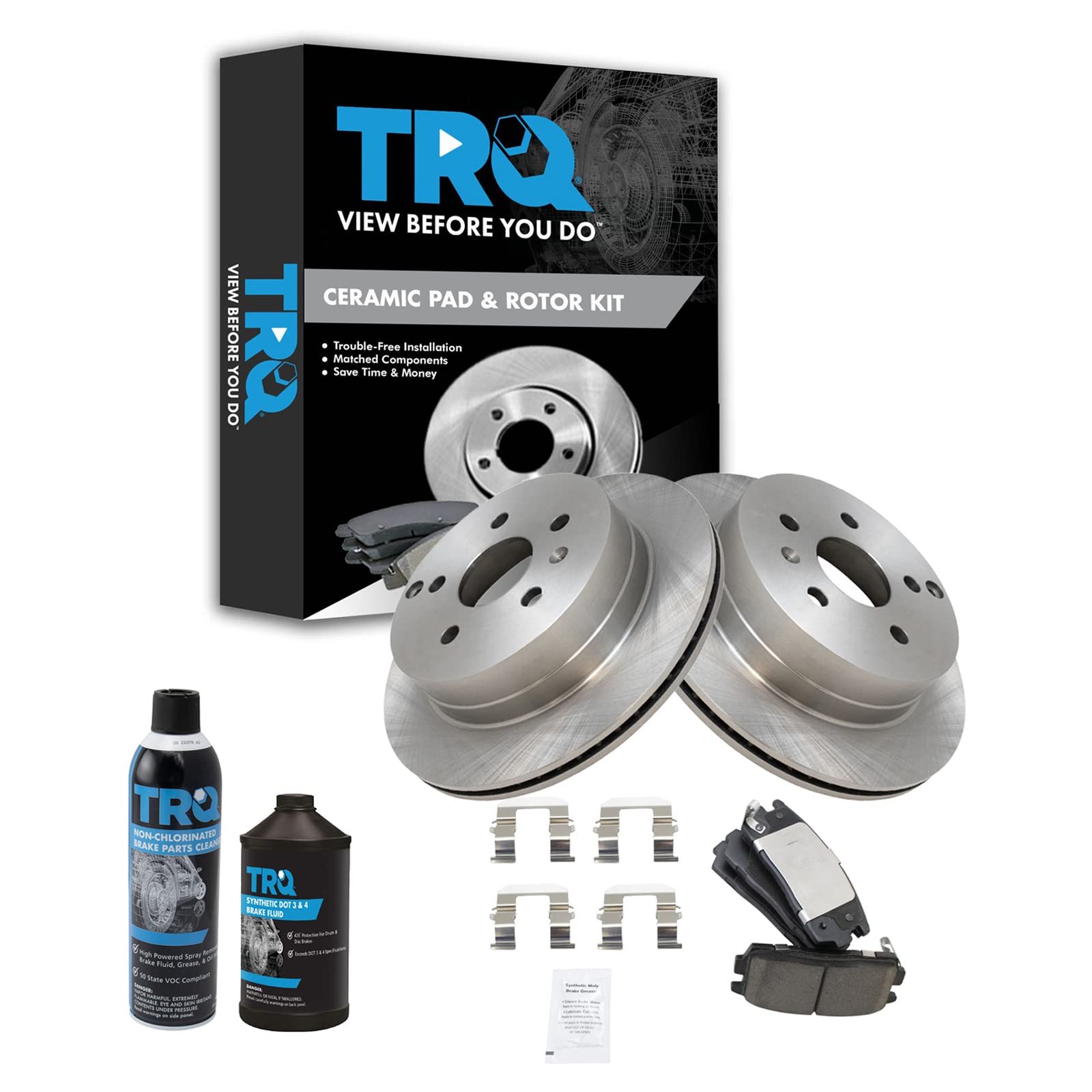 TRQ Rear Brake Pad and Rotor Kit with Ceramic Brake Pads - Compatible with 2010-2017 Chevrolet Equinox & GMC Terrain | Durable Braking Performance for City Driving and Highway Commutes