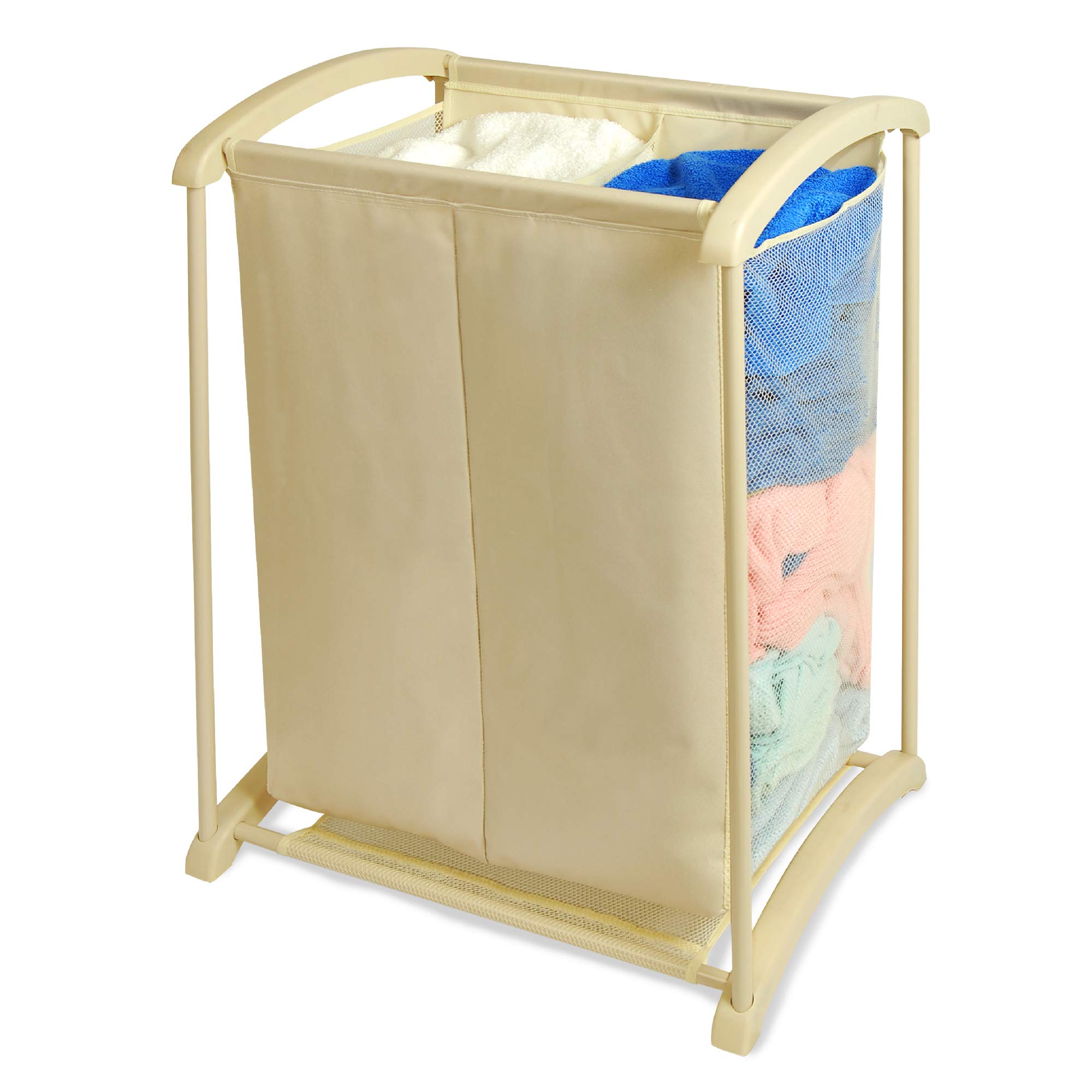 Smart 2-Compartment Laundry Hamper Organizer - Heavy Duty Polyester Clothes Sorter for Home & Kids - Holds 6 Loads (15 x 28.38 Inches, Beige) - Perfect for Bedroom, Closet & Laundry Room Organization