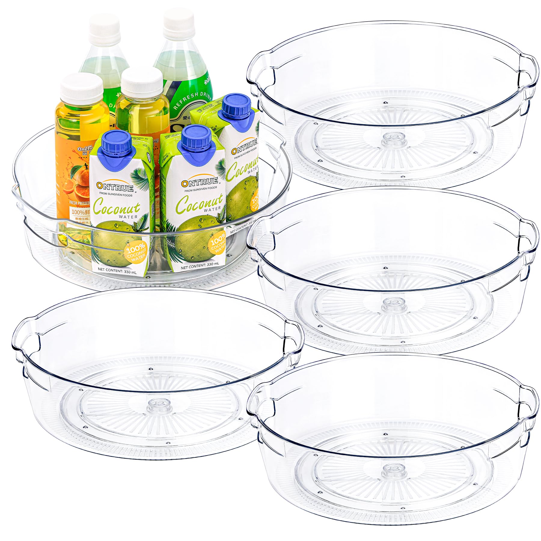 5 Pack Clear Lazy Susan Organizer - 11.5 Inch Non-Skid Rotating Turntable with Handles for Spices, Kitchen Storage & Cabinet Organization | Perfect for Refrigerator, Pantry, Bathroom & Home Organization