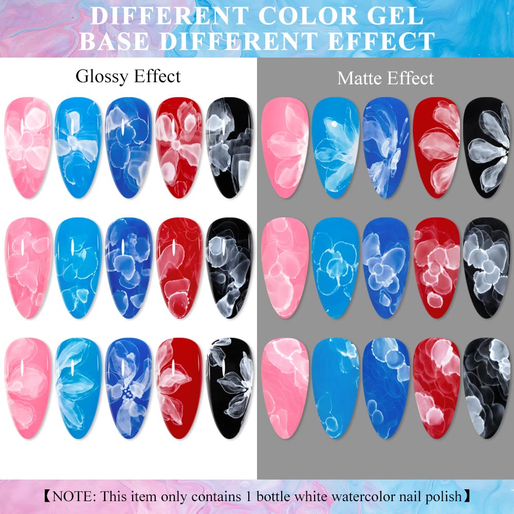 White Marble Watercolor Gel Nail Polish - DIY Flower Nail Art for Home Manicure