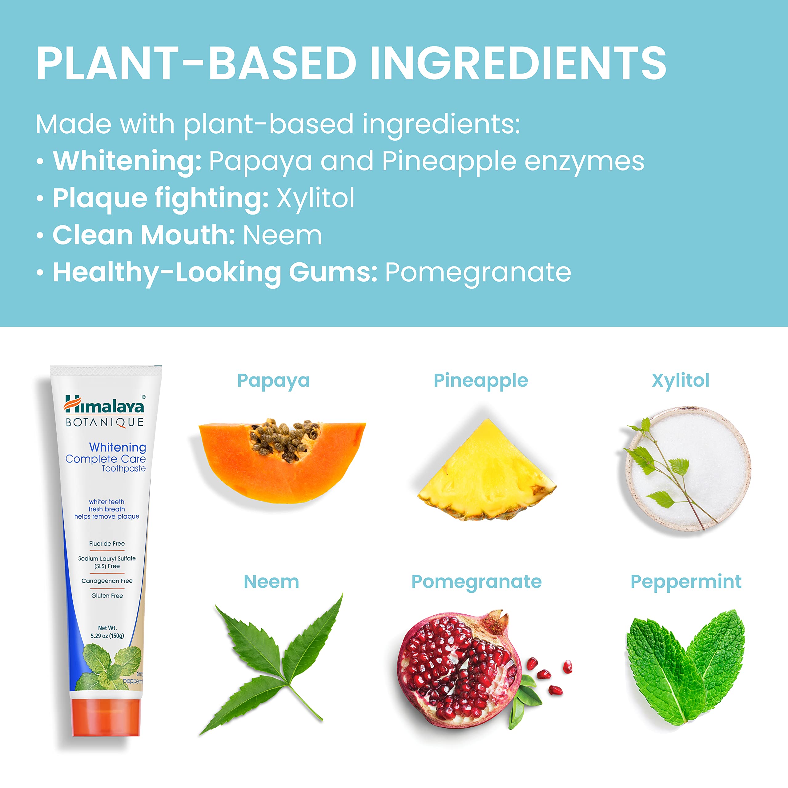 Himalaya Botanique Complete Care Whitening Toothpaste - Fluoride Free, Simply Peppermint Flavor for Clean Mouth, Whiter Teeth & Fresh Breath - 5.29 oz (4-Pack) | Natural Oral Care for Daily Use at Home or Travel