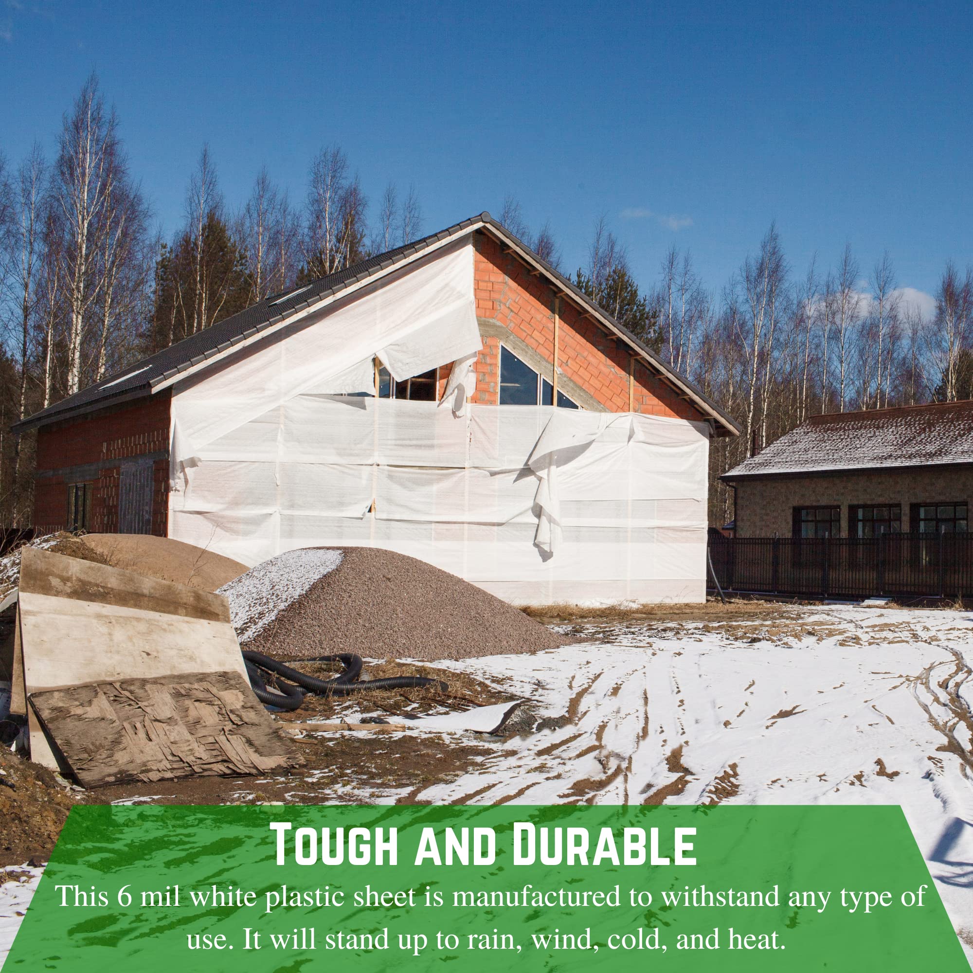 White Plastic Sheeting 6 mil (24' x 100') - Heavy Duty Polyethylene Film for Crawl Space, Vapor Barrier, Drop Cloth & Construction Cover - Farm Plastic Supply - Ideal for Home Renovation, Moisture Protection and DIY Projects
