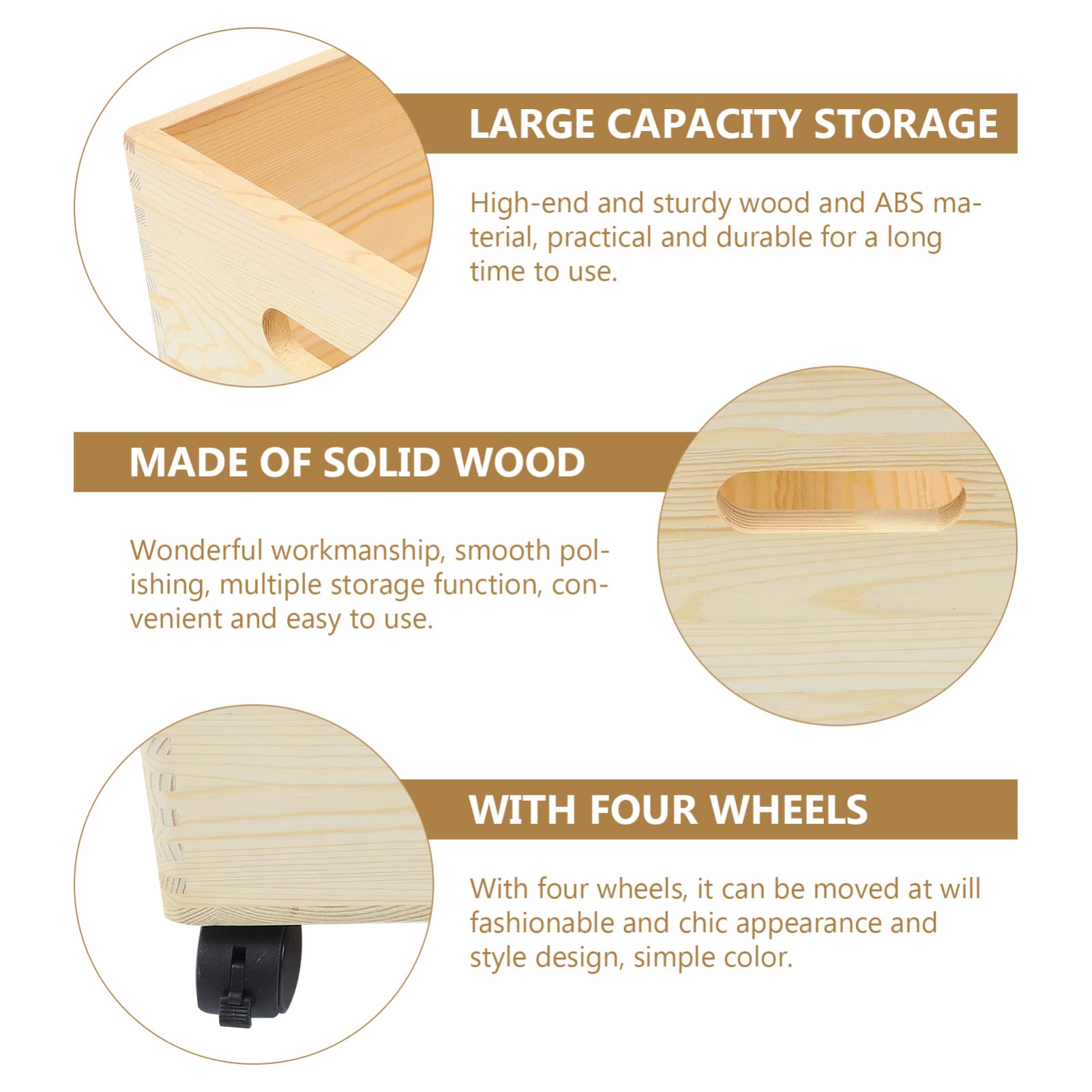 Cabilock Wooden Storage Box with Wheels - Natural Wood Rolling Storage Crate with Casters for Toys, Books & Home Organization - Perfect for Nursery, Playroom & Office Storage Solutions