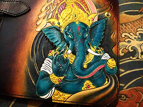 Handmade 3D Genuine Leather Wallet for Men - Custom Biker Wallet with Celtic Elephant Design, Hand-Carved & Hand-Painted - Perfect for Motorcycle Riders, Gift Giving & Everyday Use