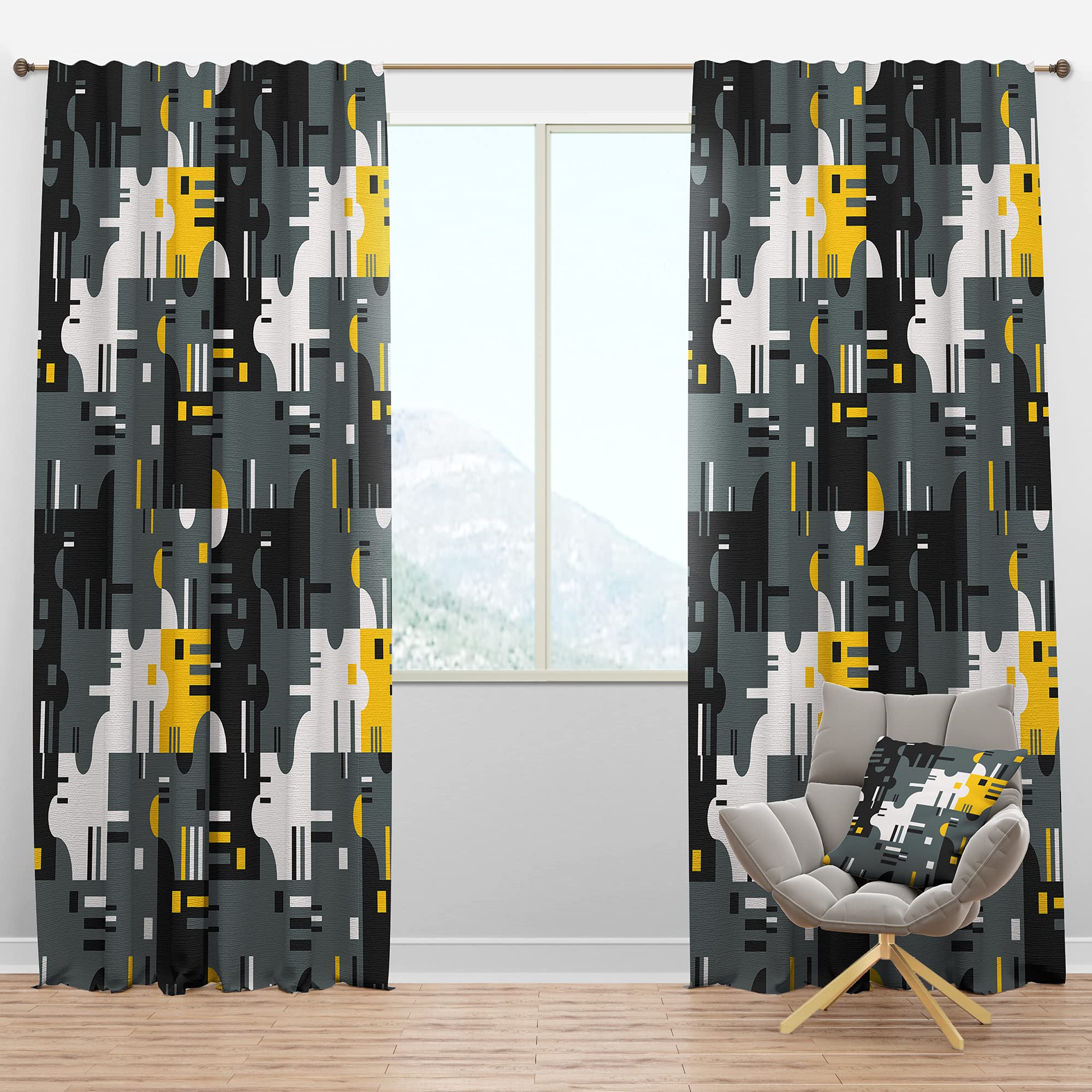 DesignQ Blackout Curtains - Thermal Insulated Retro Abstract Design Single Panel (52x120 inches) for Bedroom & Living Room - Blocks Light & Noise, Energy Saving Home Decor