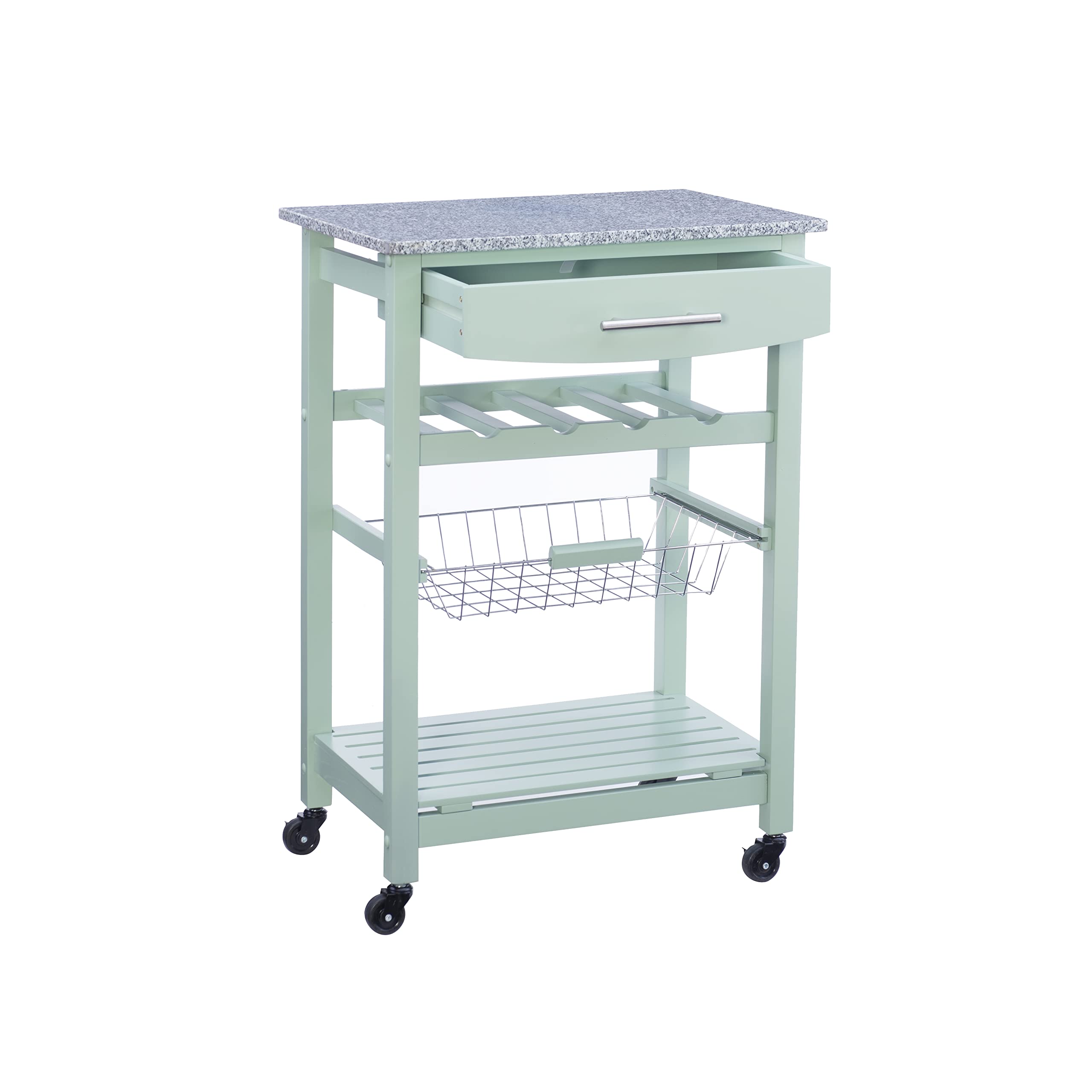 Linon Kitchen Island Cart with Storage, Green, 15.75 x 22.83 x 33.86 Inches - Mobile Kitchen Organizer for Small Spaces, Prep Station & Extra Countertop Storage