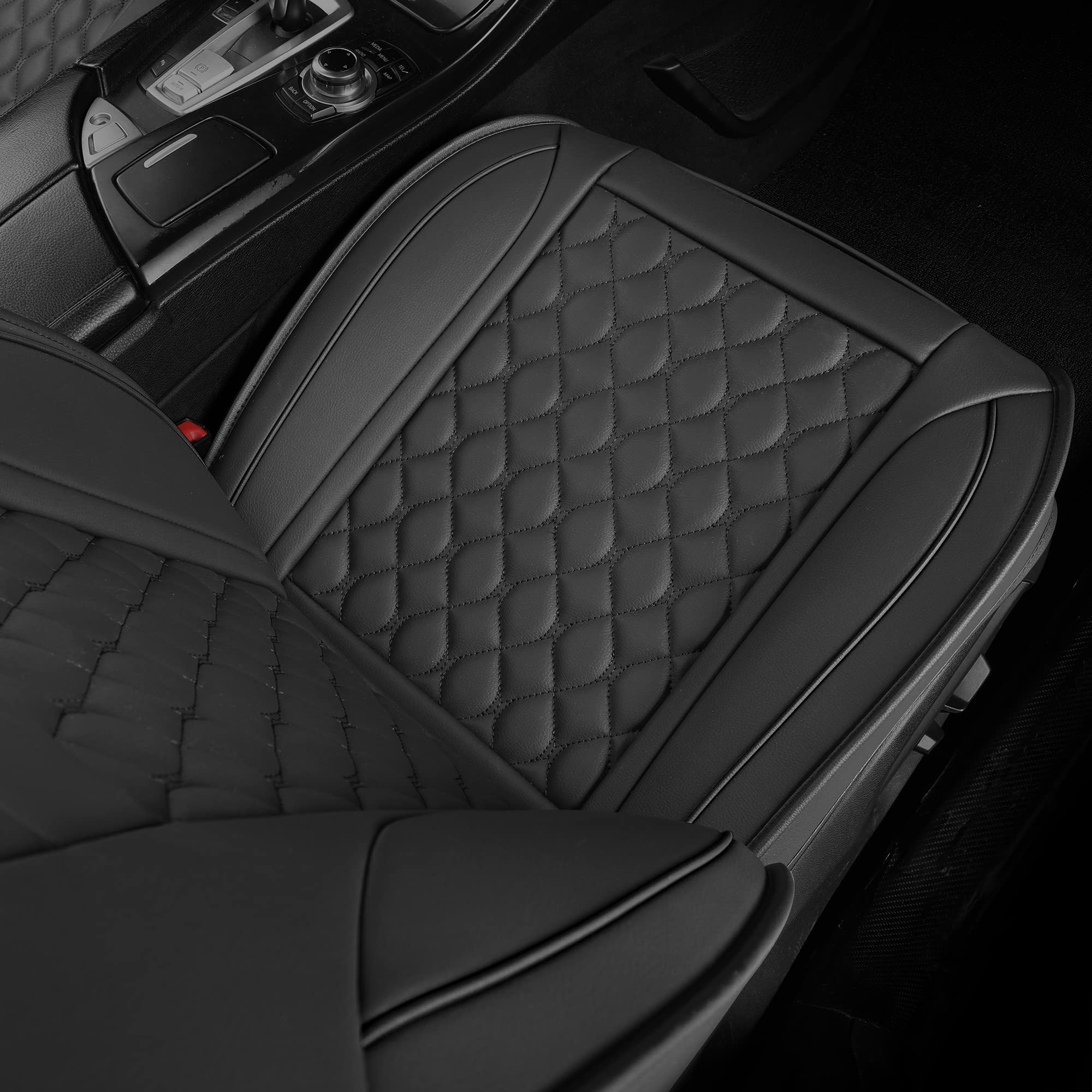 Premium Universal Leather Car Seat Covers Full Set - Faux Leather Auto Seat Protectors for Most Cars, SUVs, Sedans & Trucks (5-Passenger, Black) | Perfect for Daily Commute, Road Trips & Family Travel