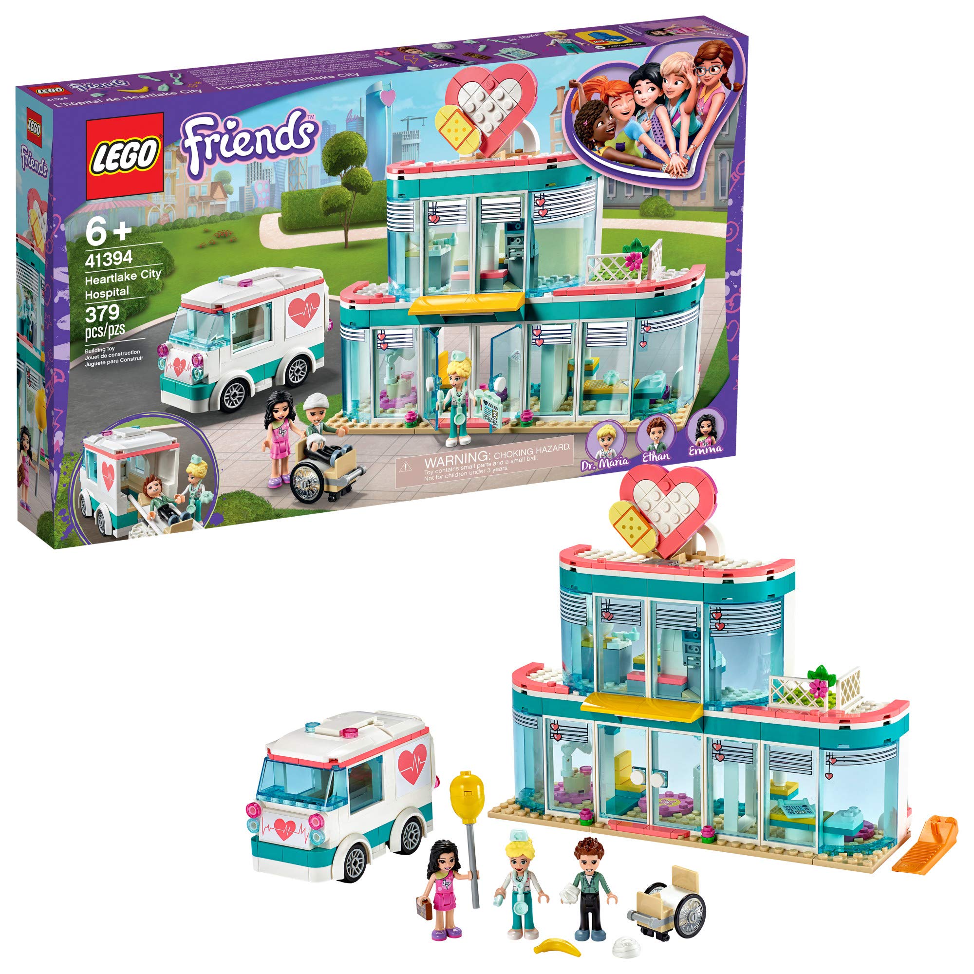 LEGO Friends Heartlake City Hospital 41394 Building Kit - 379 Pieces with Emma Mini-Doll, Doctor Toy Set for Kids Ages 6+ | Creative Play, Birthday Gift, STEM Learning & Role-Playing Scenes