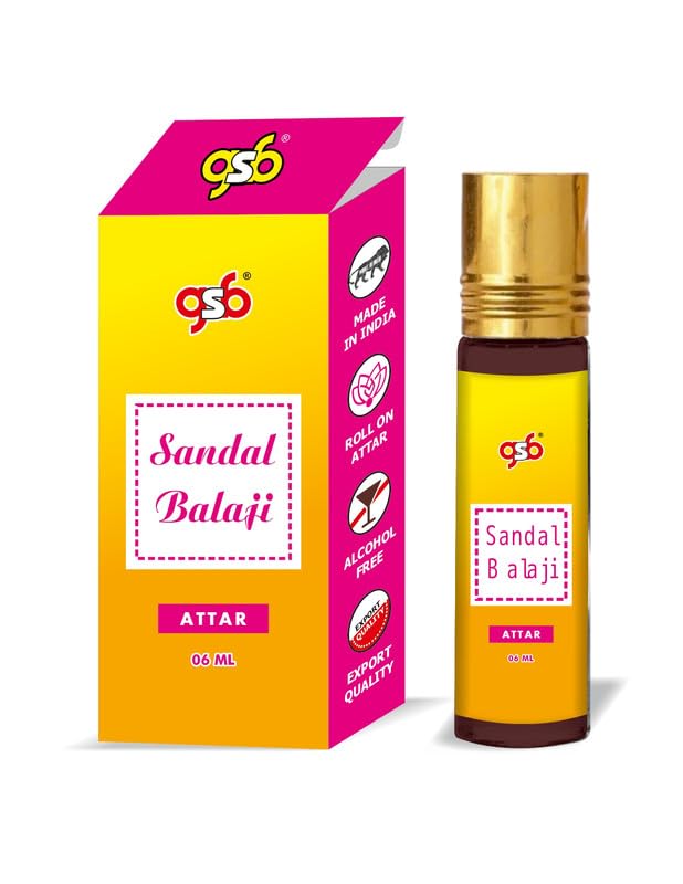 GSB Sandal Balaji Pure Natural Attar Roll On Perfume – Alcohol-Free, Long-Lasting & Undiluted Unisex Fragrance (6ml) | Perfect for Meditation, Aromatherapy & Daily Wear