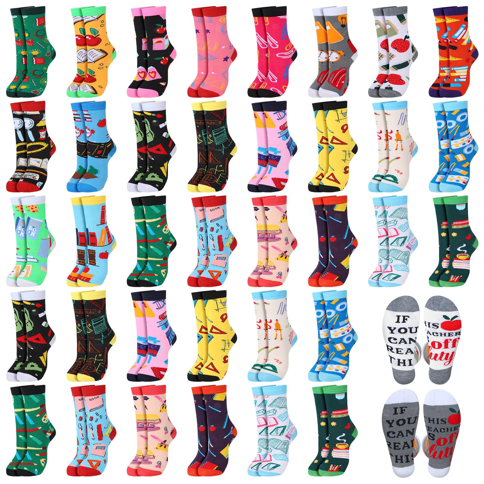 Jeyiour 24 Pair Funny Teacher Crew Socks - Cute Novelty Socks for Women, Teacher Appreciation Gift, Graduation Present - Perfect for Classroom, Gifts & Everyday Wear