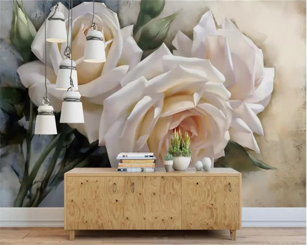 Vintage White Rose Flower Leaf Print Self-Adhesive Wallpaper - Large Peel and Stick Contact Paper for Countertops, Walls, and Furniture (294x210cm) - Perfect for Bedroom, Living Room, Kitchen, and Office Decoration