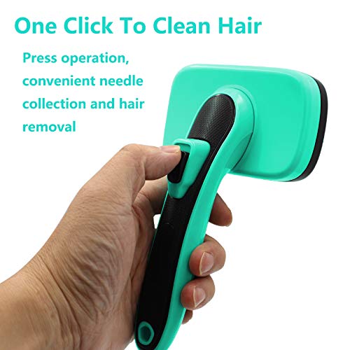 Self Cleaning Slicker Brush for Dogs & Cats - Pet Grooming Brush with Stainless Steel Teeth, Nail Clippers & Trimmer Set with Safety Guard & Free Nail File (Blue) - Perfect for Shedding Control & At-Home Pet Care