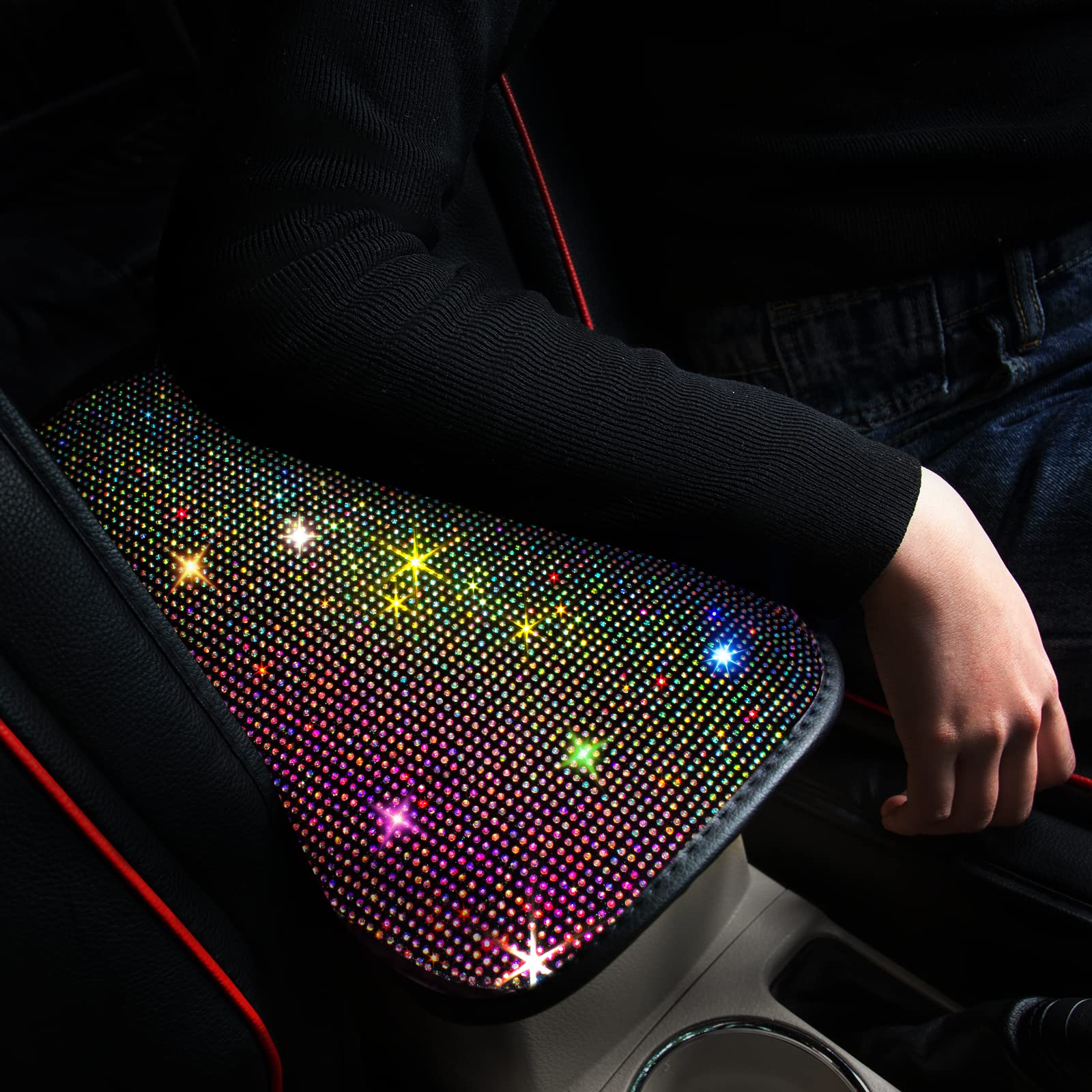 Sparkling Diamond Car Console Cover - Soft Rhinestone Armrest Pad for Women - Luxury Car Decor for Sedans & SUVs