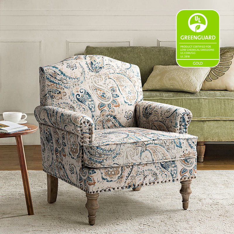 Raphael Farmhouse Armchair with Wooden Legs - Sturdy Frame Accent Chair for Living Room, Bedroom & Office (Multiple Styles Available)