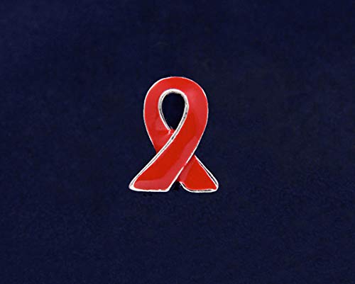 50 Pack Red Ribbon Satin Pins for HIV/AIDS Awareness - Support Cause, Fundraisers & Events (World AIDS Day, Charity Walks, Awareness Campaigns)