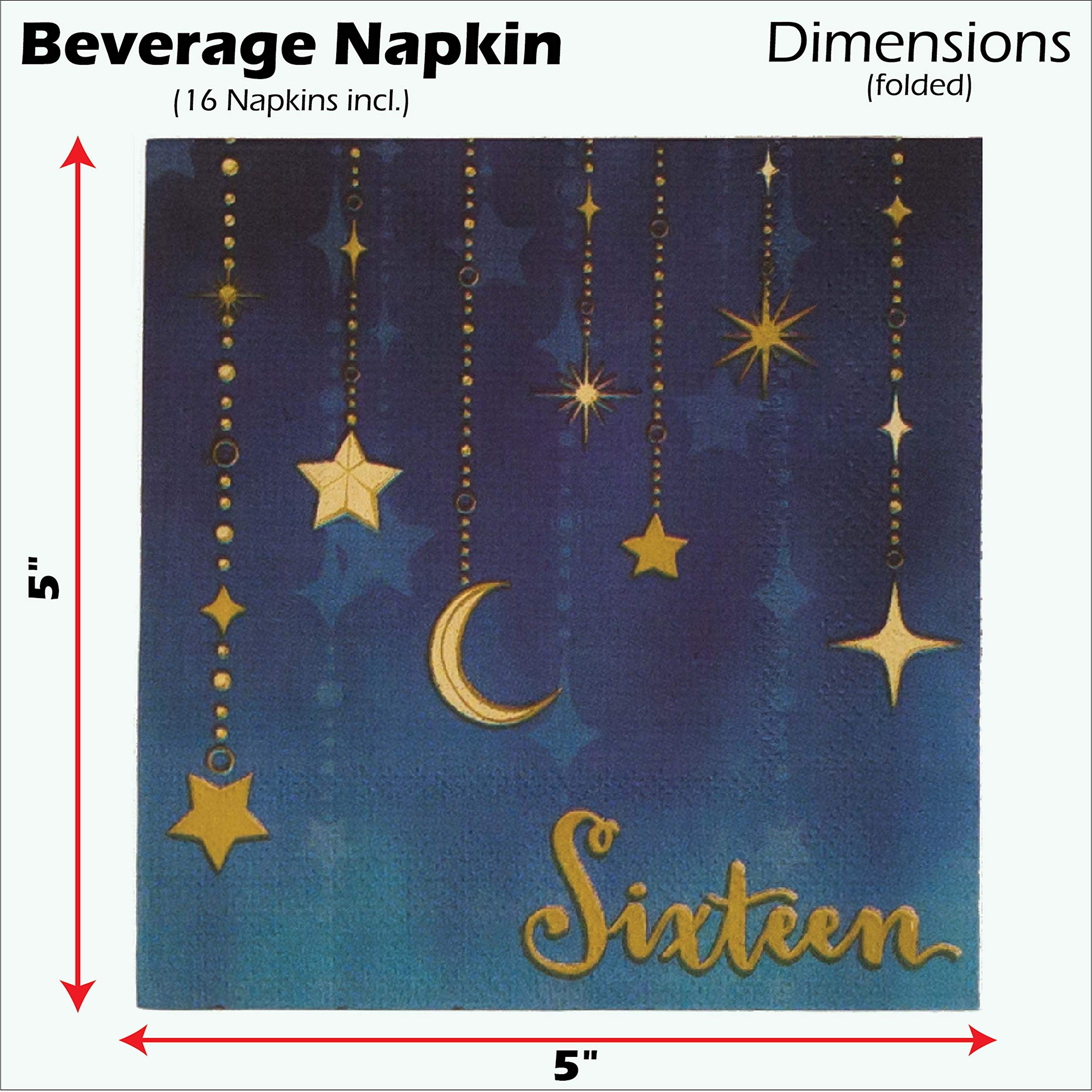 Havercamp Sweet 16 Birthday Party Supplies Set - 16 Printed Plates & Beverage Napkins with Gold Starry Night Design - Perfect for Teen Birthday Celebrations, Quinceañeras & Special Occasions