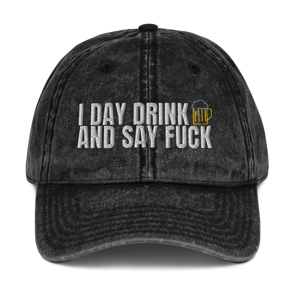 Funny Saying Hat for Men - Vintage Baseball Cap with Hilarious 'I Day Drink and Say F' Design - Perfect for Parties, Gifts & Casual Wear