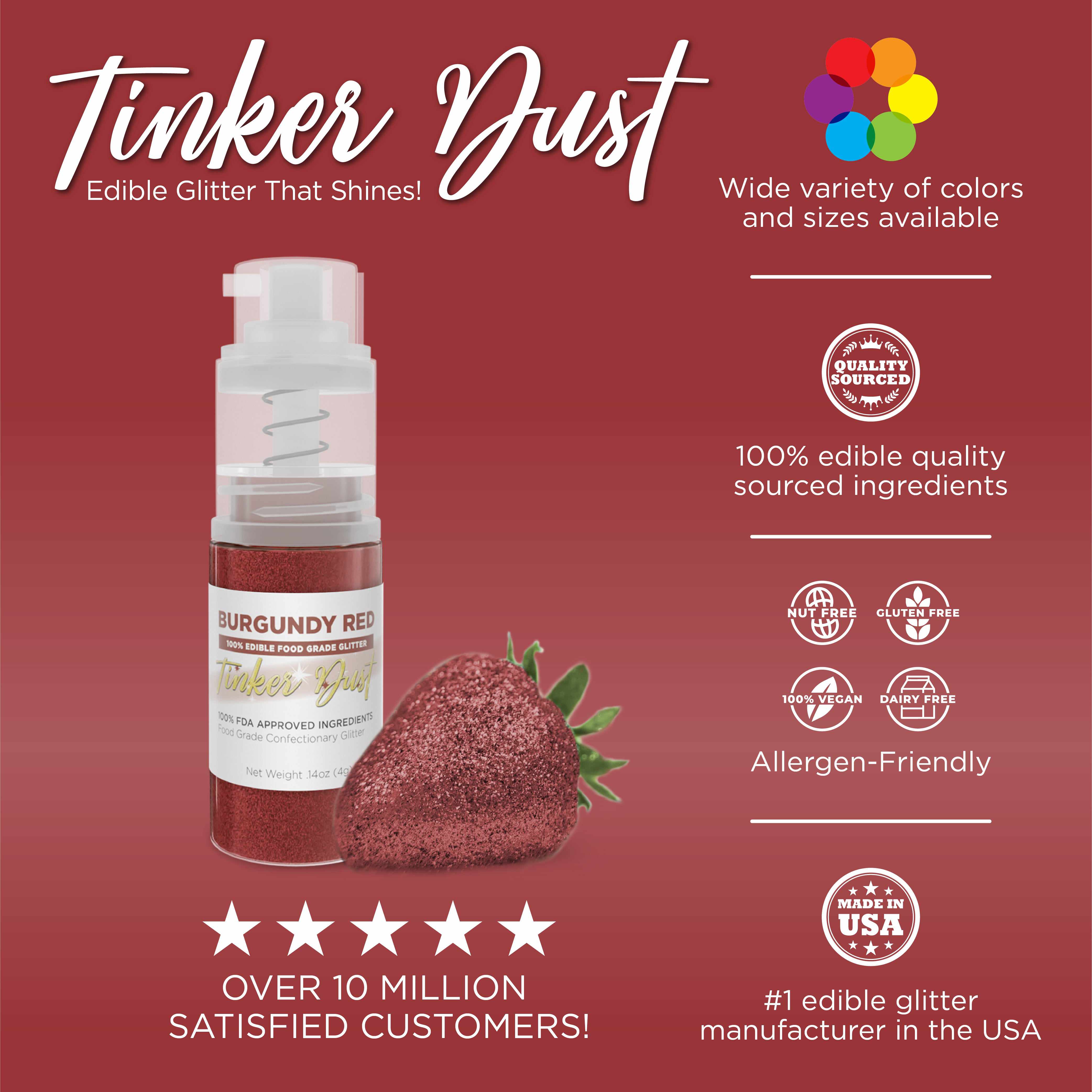Burgundy Red Edible Glitter Spray - 4g Pump Bottle | Tinker Dust® | Perfect for Cake Decorating, Cupcake Toppings & DIY Edible Crafts