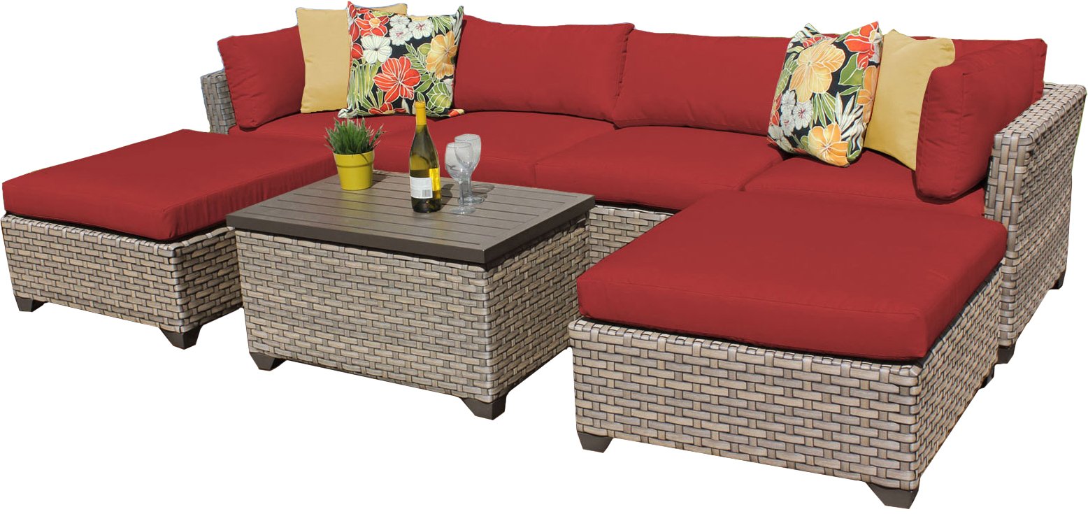 TK Classics 7-Piece Monterey Outdoor Wicker Patio Furniture Set in Terracotta - Perfect for Backyard, Garden, Poolside & Patio Relaxation