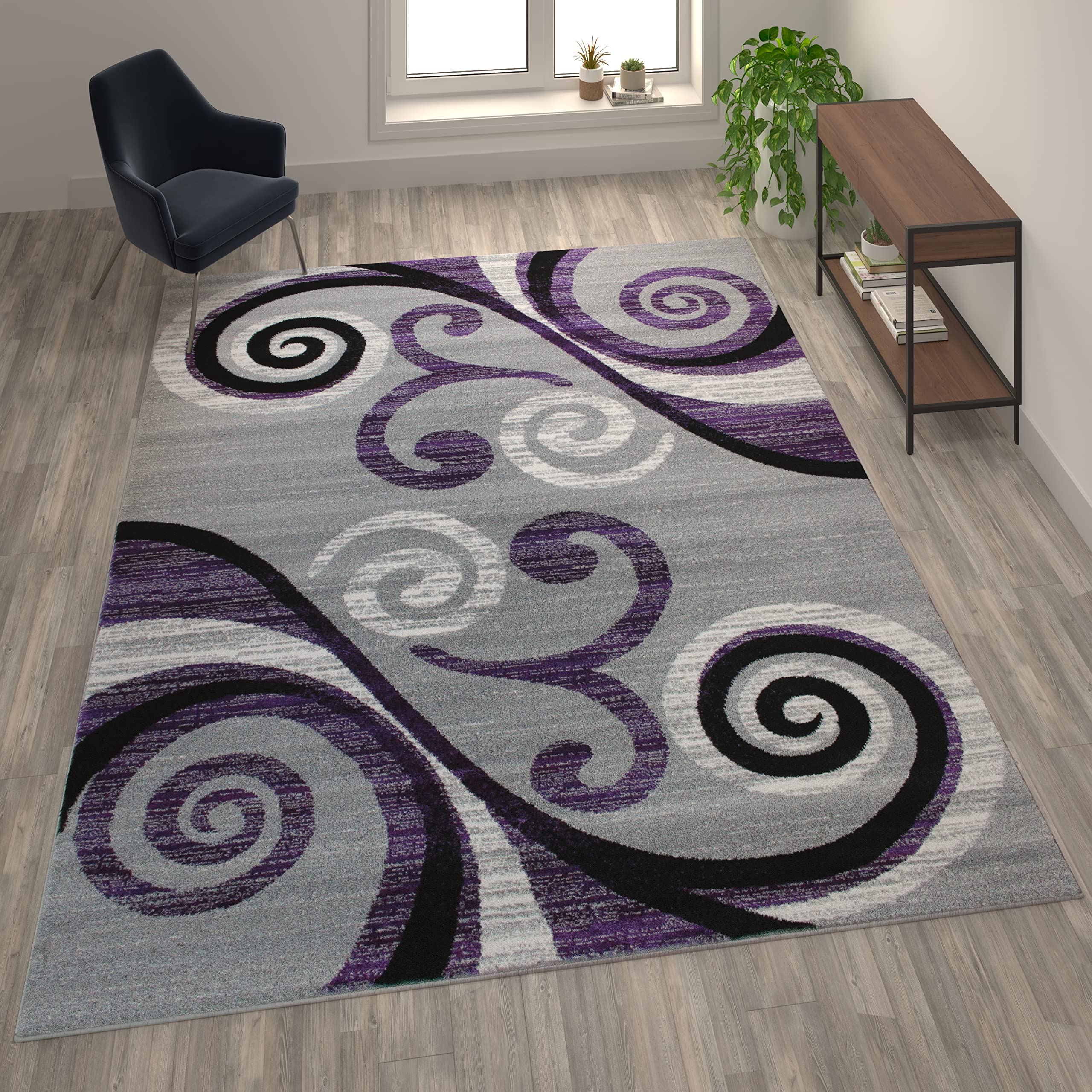 Flash Furniture Valli Collection 8' x 10' High Pile Purple Olefin Area Rug with Jute Backing - Soft Plush Living Room Carpet for Bedroom, Hallway & Entryway - Home Decor & Cozy Floor Covering