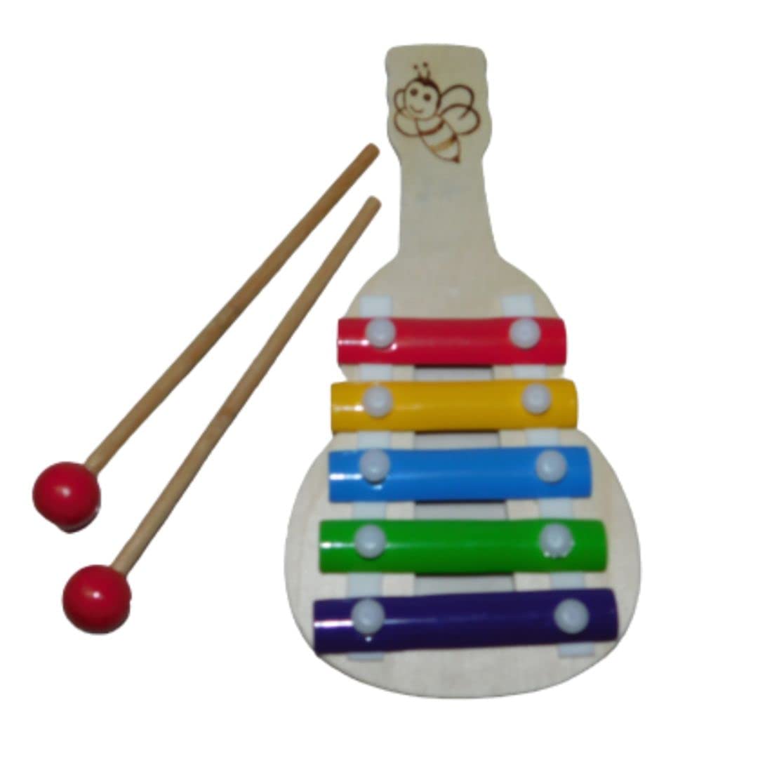 Singaa Kid's Wooden Play Xylophone Guitar Shaped Musical Toy - 5 Note with Two Mallets, Multicolor (SINGAA-339) | Educational Musical Instrument for Toddlers & Preschoolers | Perfect for Birthday Gifts, Early Learning & Home Playtime