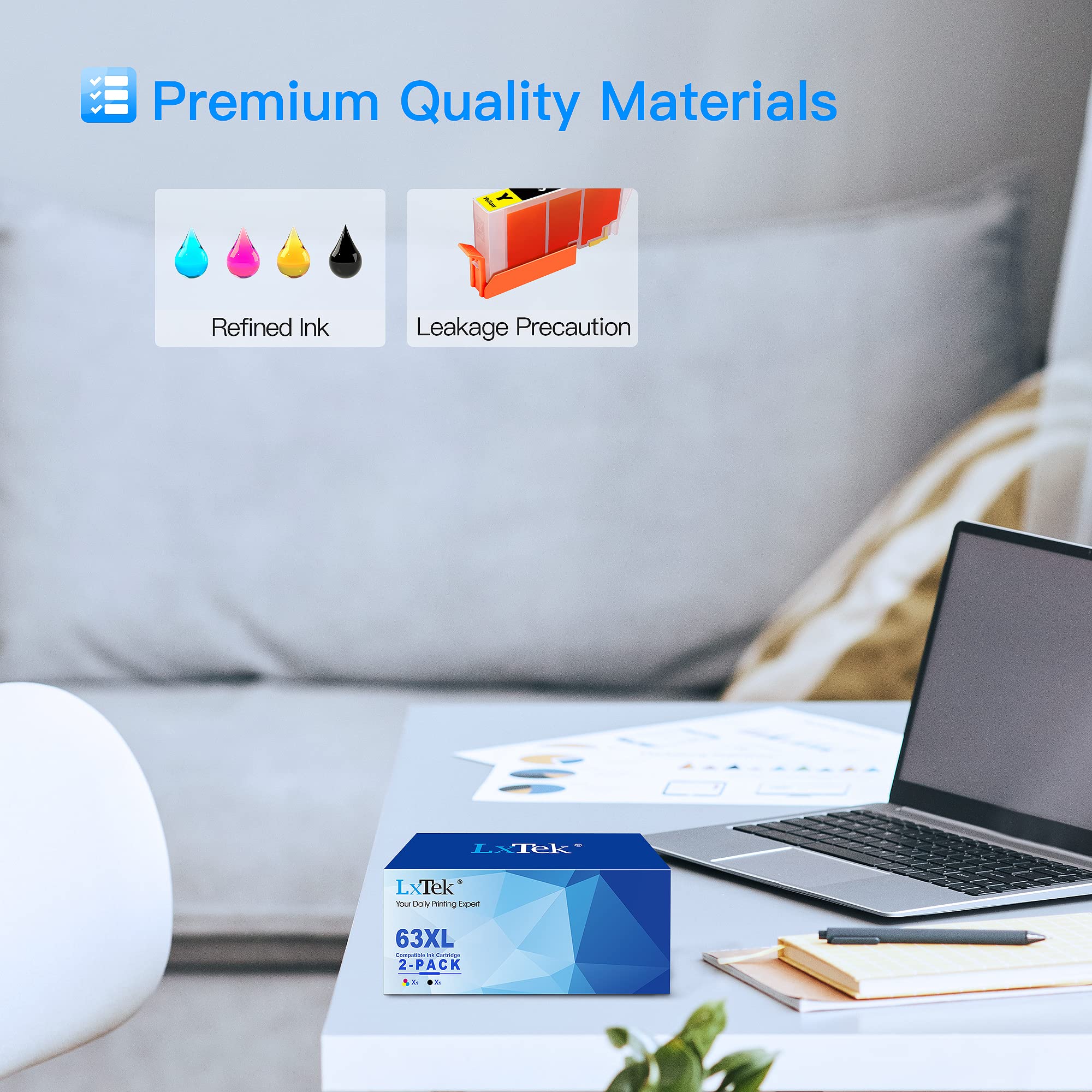 63XL Ink Cartridges Combo Pack - Black & Color Replacement for HP 63XL (Works with HP OfficeJet 3830/4650/5255/5258/5200/4655, Envy 4520/4512, DeskJet 1112/2130/3630) - High-Quality Printer Ink for Home & Office Printing