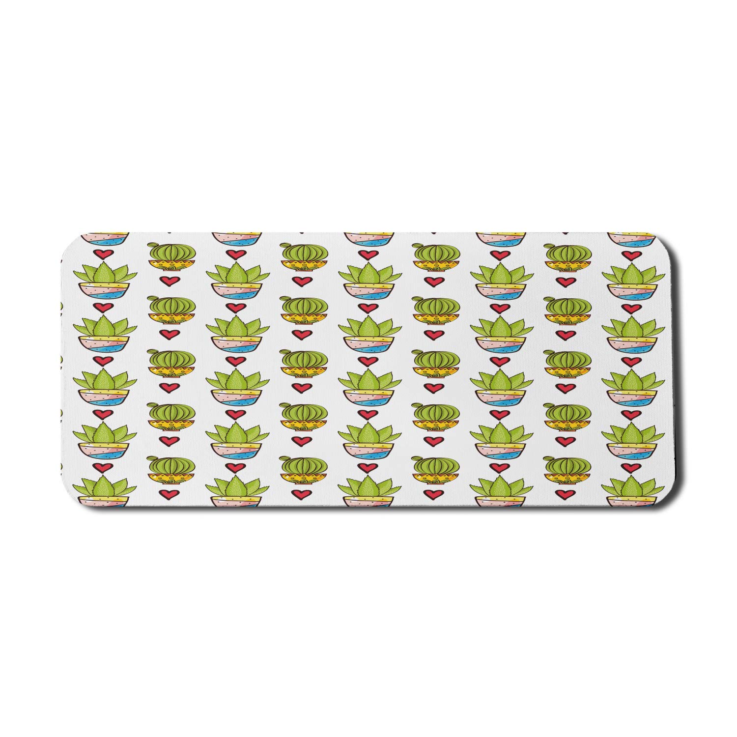 Ambesonne Cactus Computer Mouse Pad - Colorful Desert Succulent Plants in Pots with Doodle Hearts Design, Non-Slip Rubber Gaming Mousepad (35