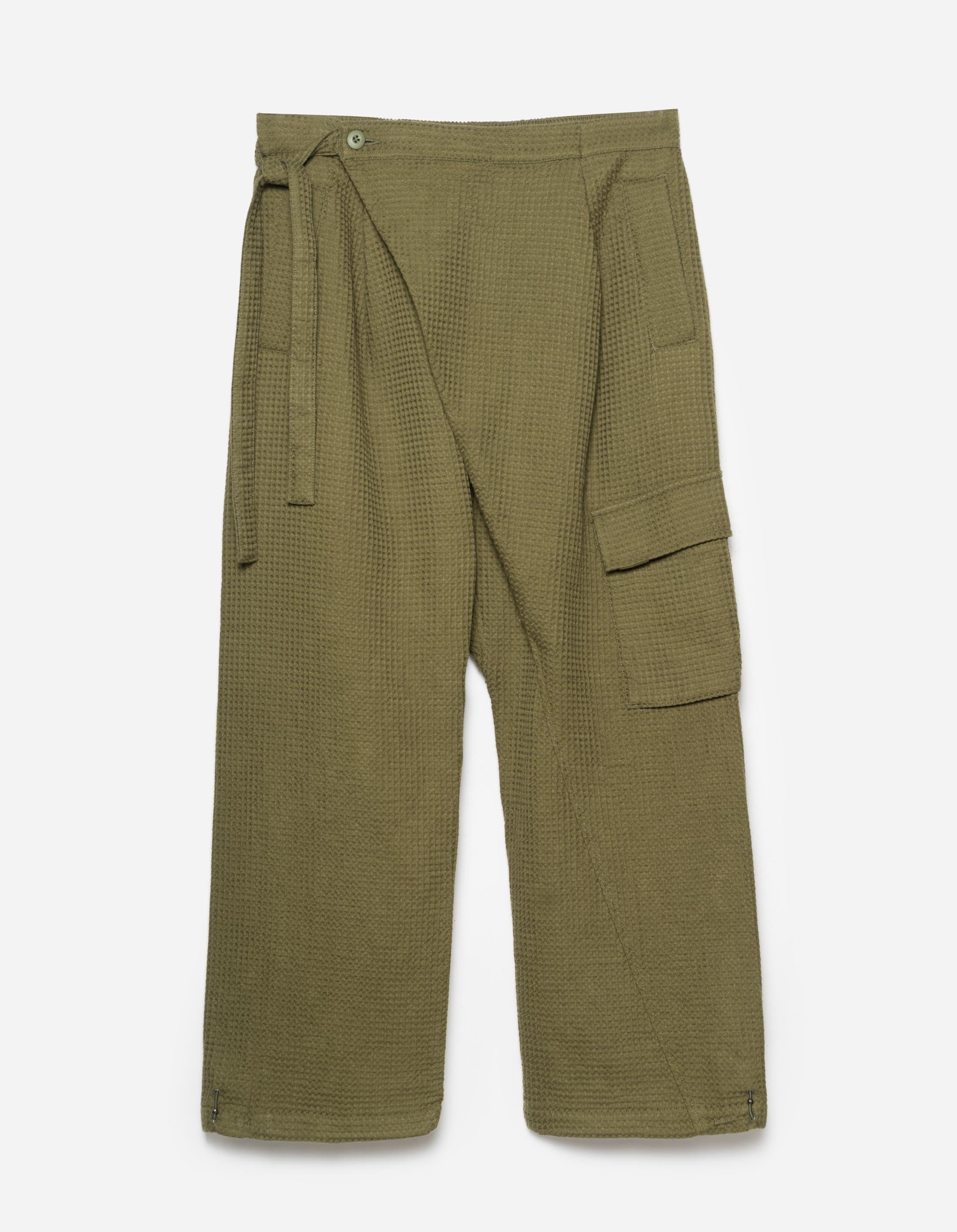 6203 Waffle Hanbok Pants Olive - Korean Traditional Comfort Pants for Women & Men - Perfect for Loungewear, Yoga, and Cultural Events