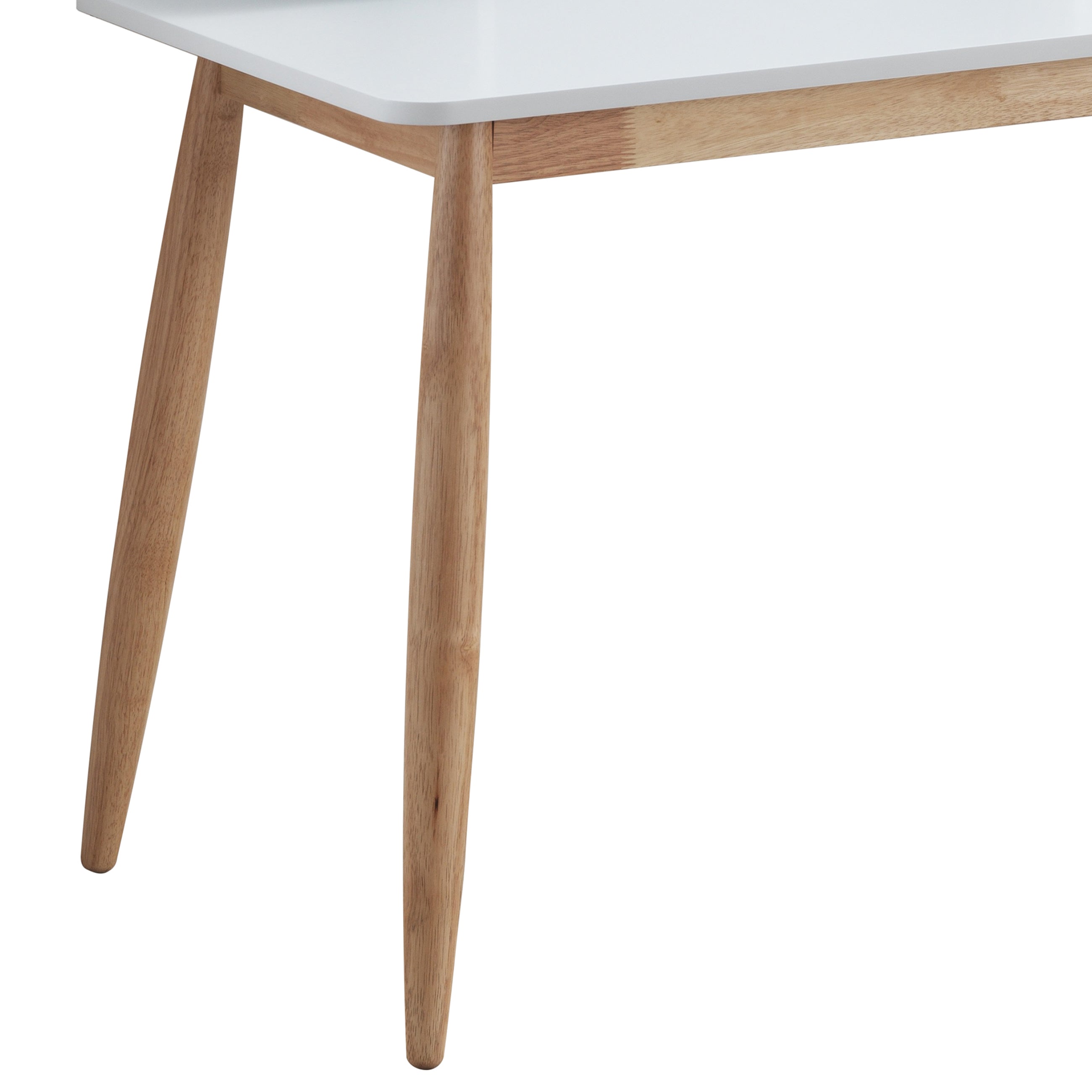 Roundhill Furniture Roskilde Mid Century Modern White Wood Writing Desk with Hutch - Stylish Home Office & Study Room Furniture for Work & Productivity
