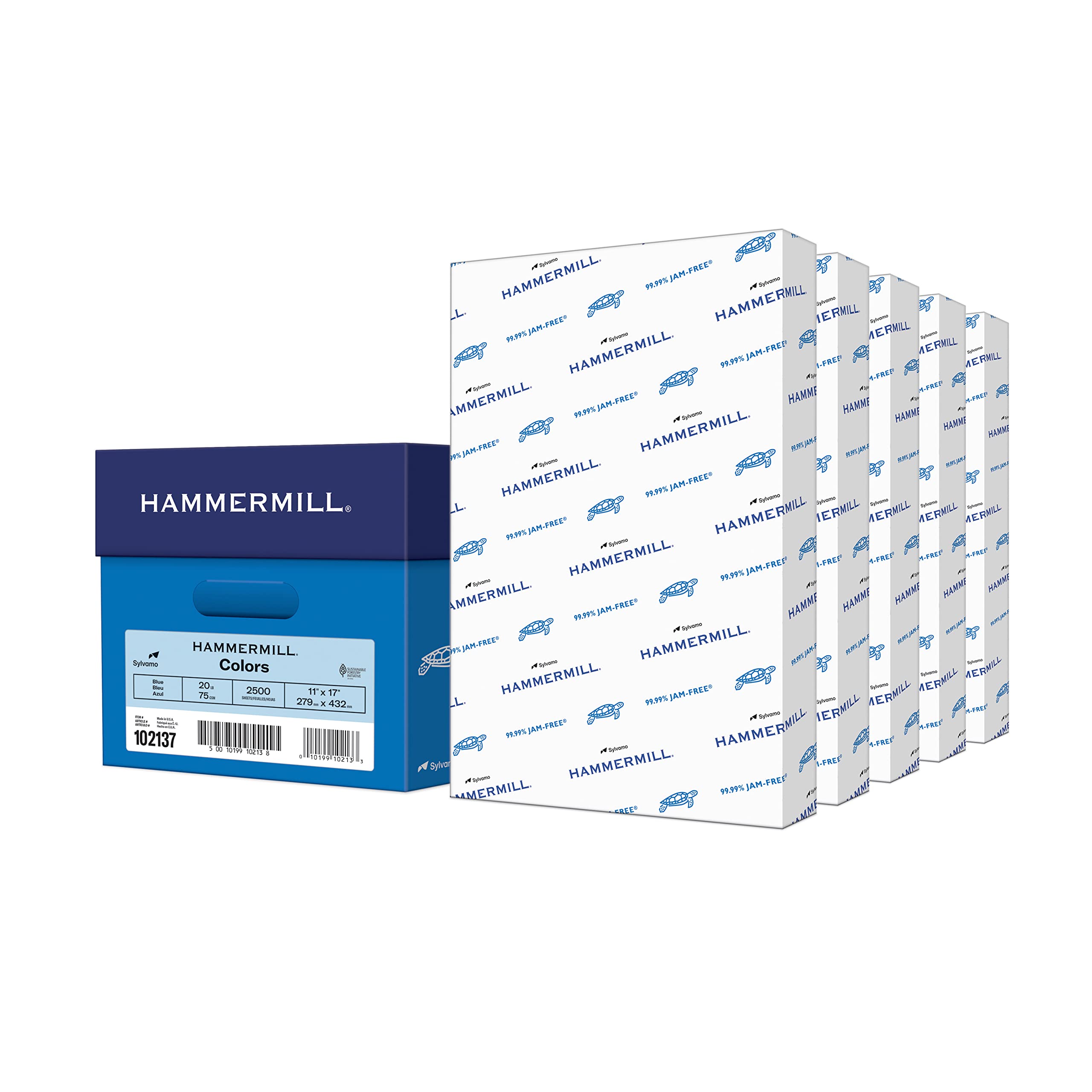 Hammermill 20 lb Blue Colored Printer Paper, 11x17 Inches - 5 Reams (2,500 Sheets) | Pastel Paper for Office, School & Craft Projects | Made in USA (102137C)