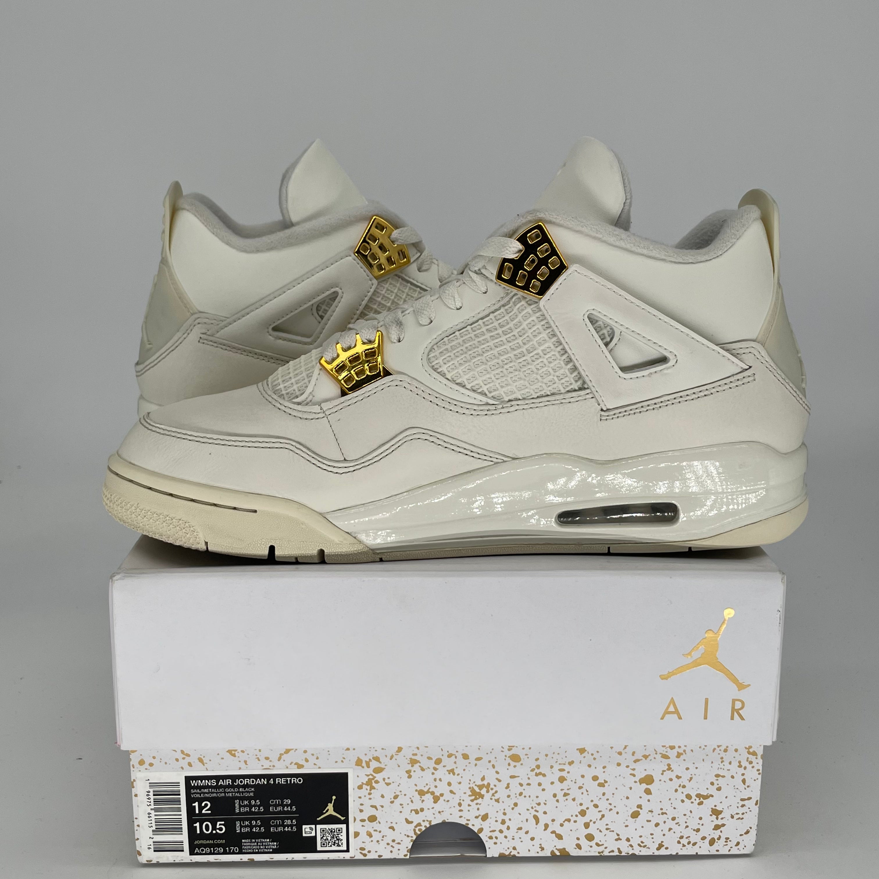 AIR JORDAN 4 METALLIC GOLD Womens Sneakers Size 10.5/12W (AQ9129-170) - Retro Basketball Shoes for Women, Fashion Streetwear & Gym Workout